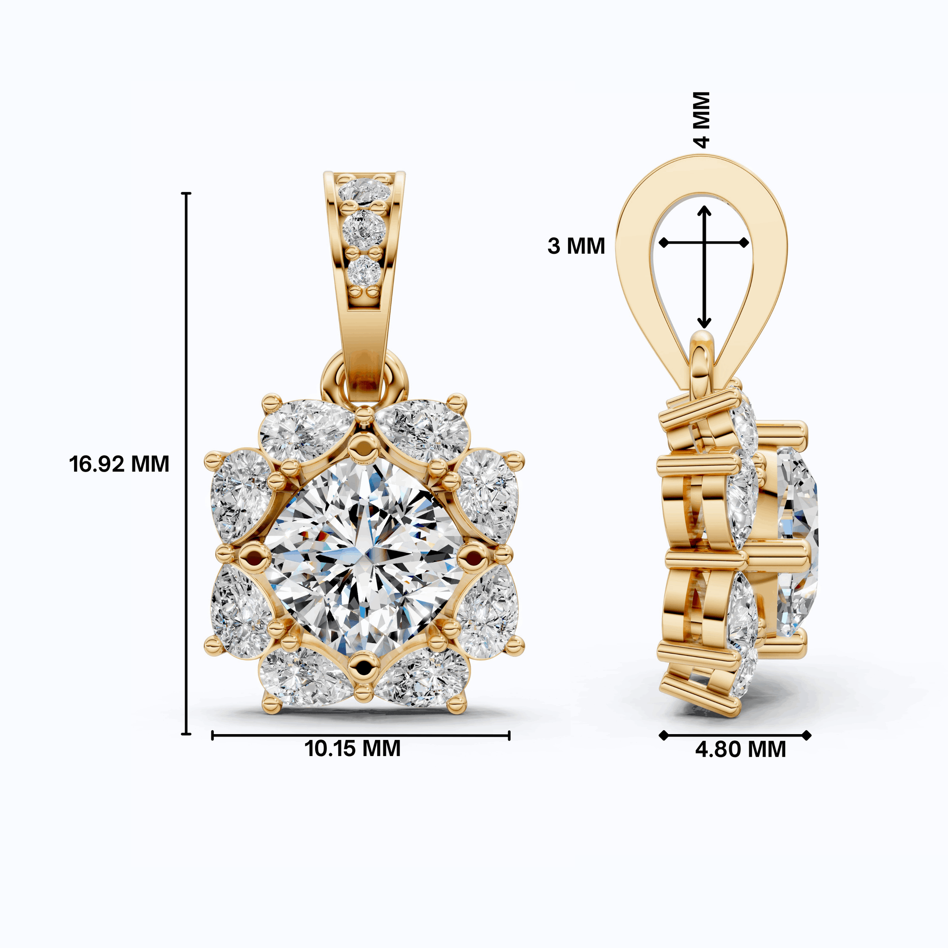 Unique Floral Cluster Diamond Pendant in 14k Solid Gold, 1.00 CT Cushion Cut Lab Grown Diamond, Gift for Her, Bridal Jewelry, Wedding Jewelry