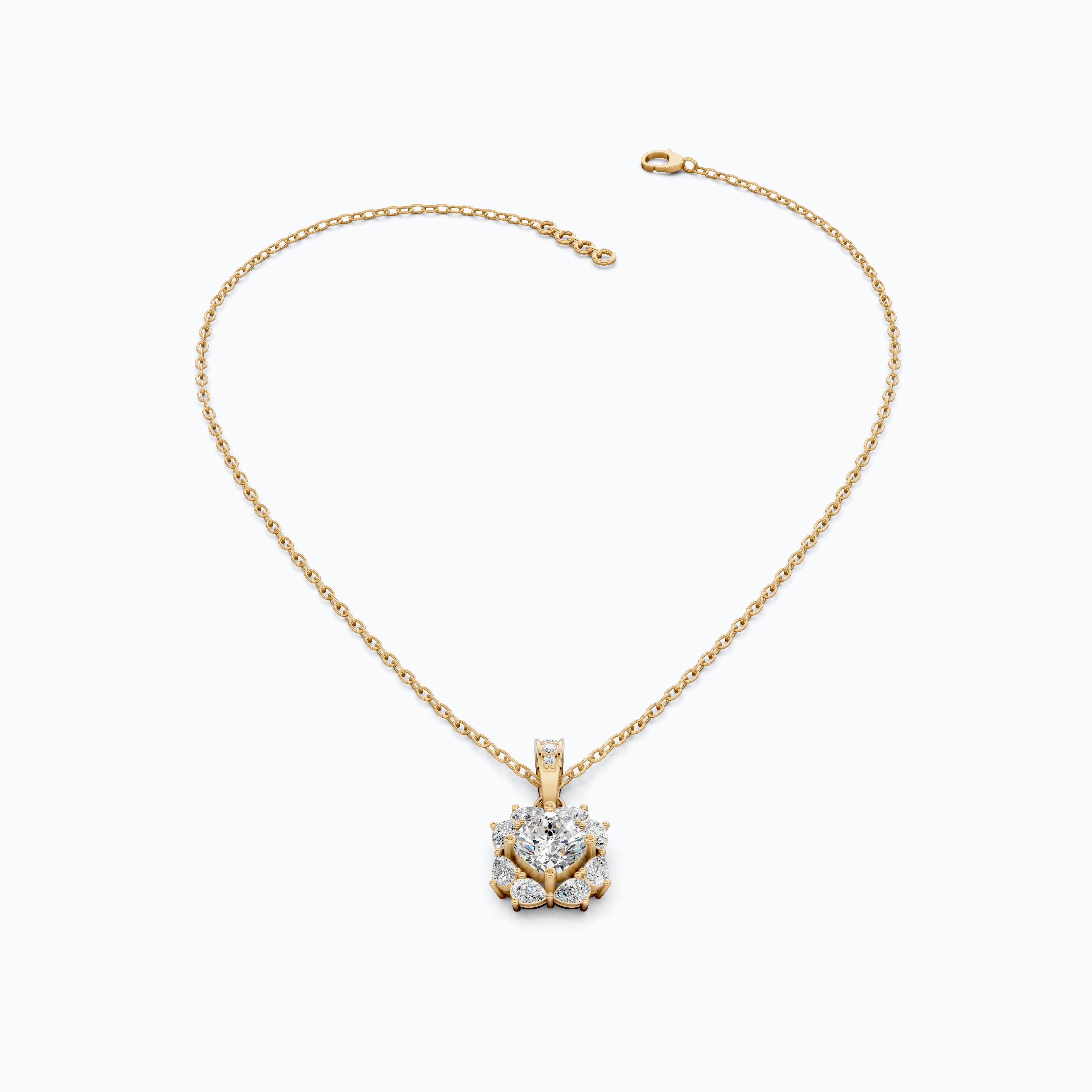 Unique Floral Cluster Diamond Pendant in 14k Solid Gold, 1.00 CT Cushion Cut Lab Grown Diamond, Gift for Her, Bridal Jewelry, Wedding Jewelry