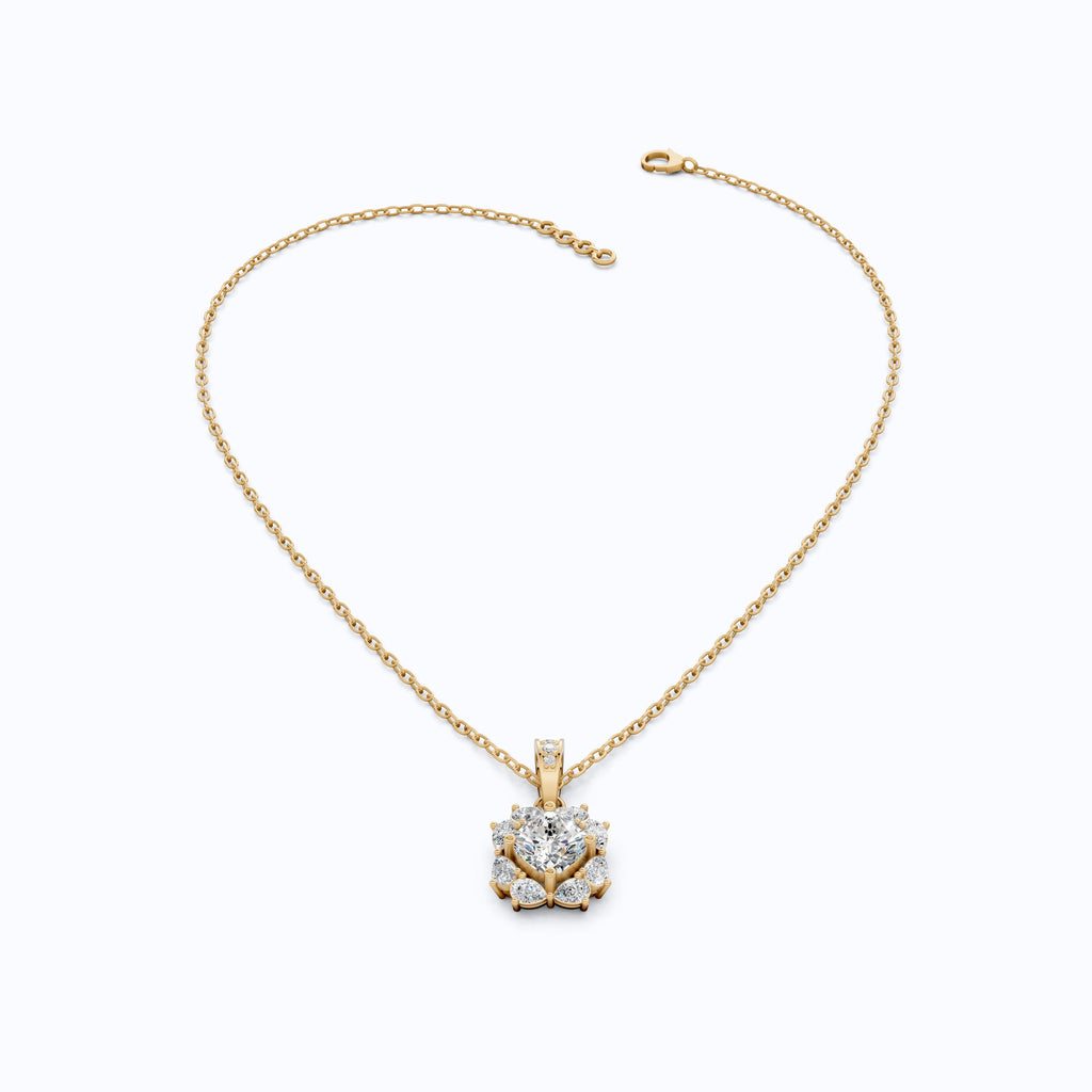 Unique Floral Cluster Diamond Pendant in 14k Solid Gold, 1.00 CT Cushion Cut Lab Grown Diamond, Gift for Her, Bridal Jewelry, Wedding Jewelry