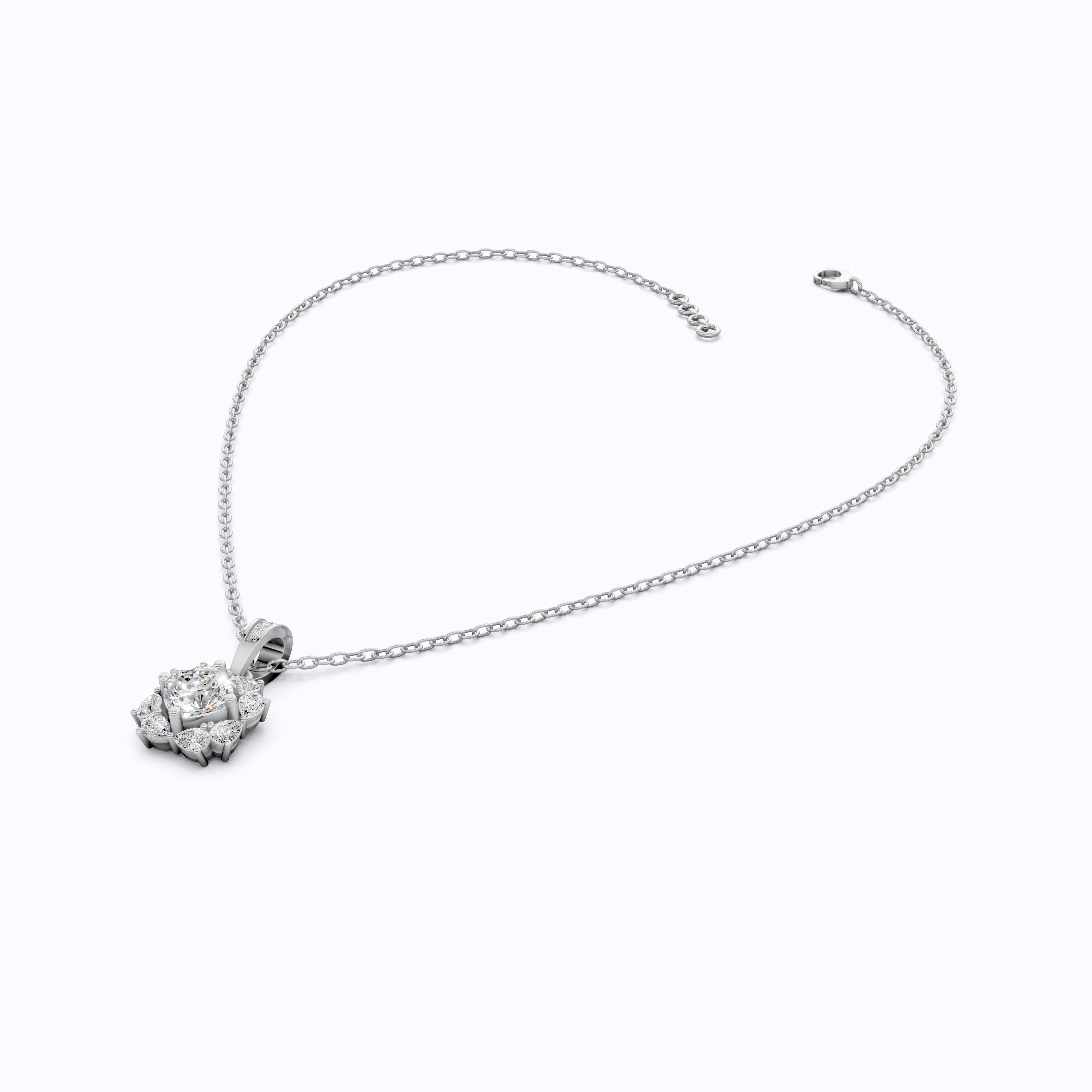 Unique Floral Cluster Diamond Pendant in 14k Solid Gold, 1.00 CT Cushion Cut Lab Grown Diamond, Gift for Her, Bridal Jewelry, Wedding Jewelry