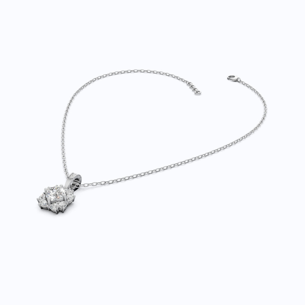 Unique Floral Cluster Diamond Pendant in 14k Solid Gold, 1.00 CT Cushion Cut Lab Grown Diamond, Gift for Her, Bridal Jewelry, Wedding Jewelry