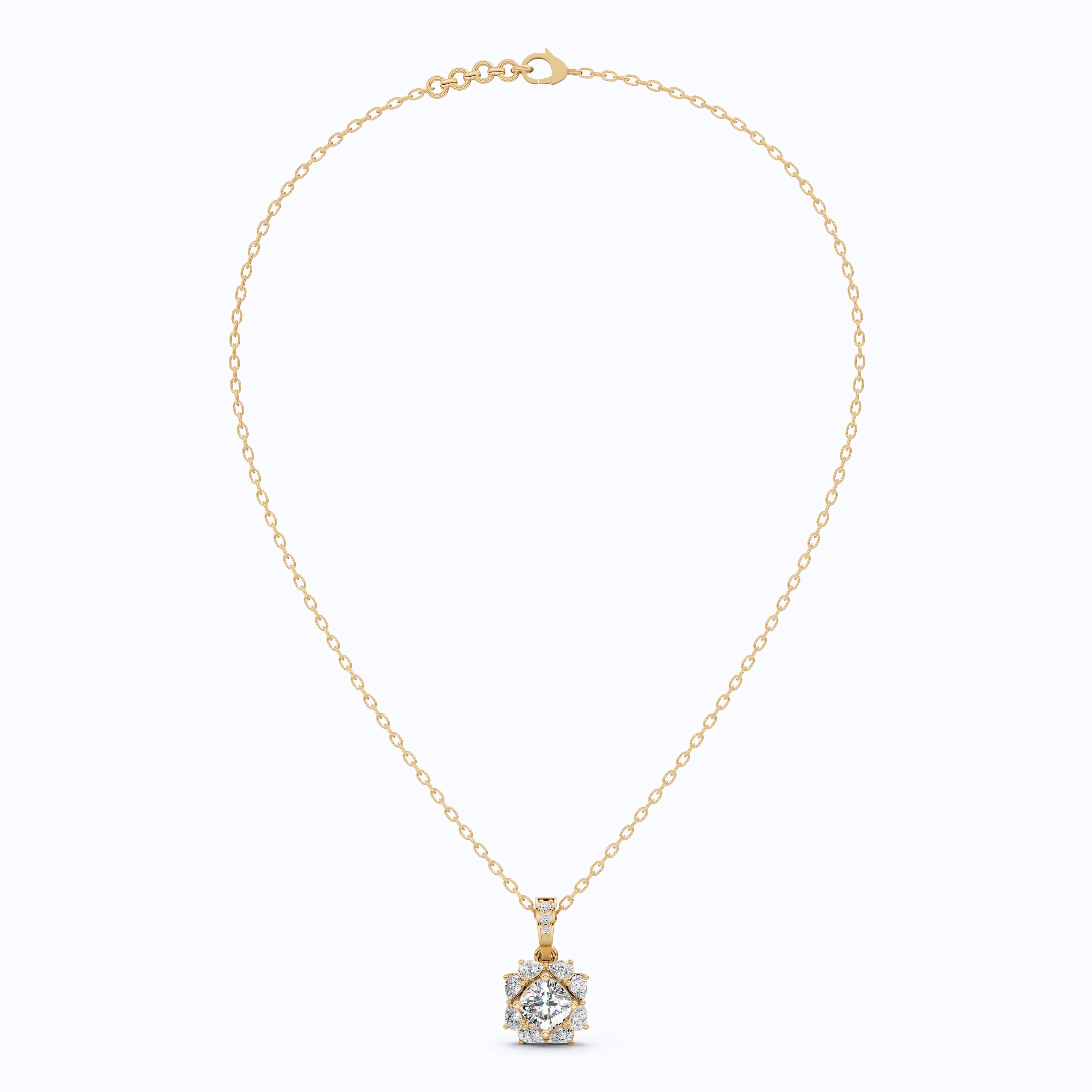 Unique Floral Cluster Diamond Pendant in 14k Solid Gold, 1.00 CT Cushion Cut Lab Grown Diamond, Gift for Her, Bridal Jewelry, Wedding Jewelry