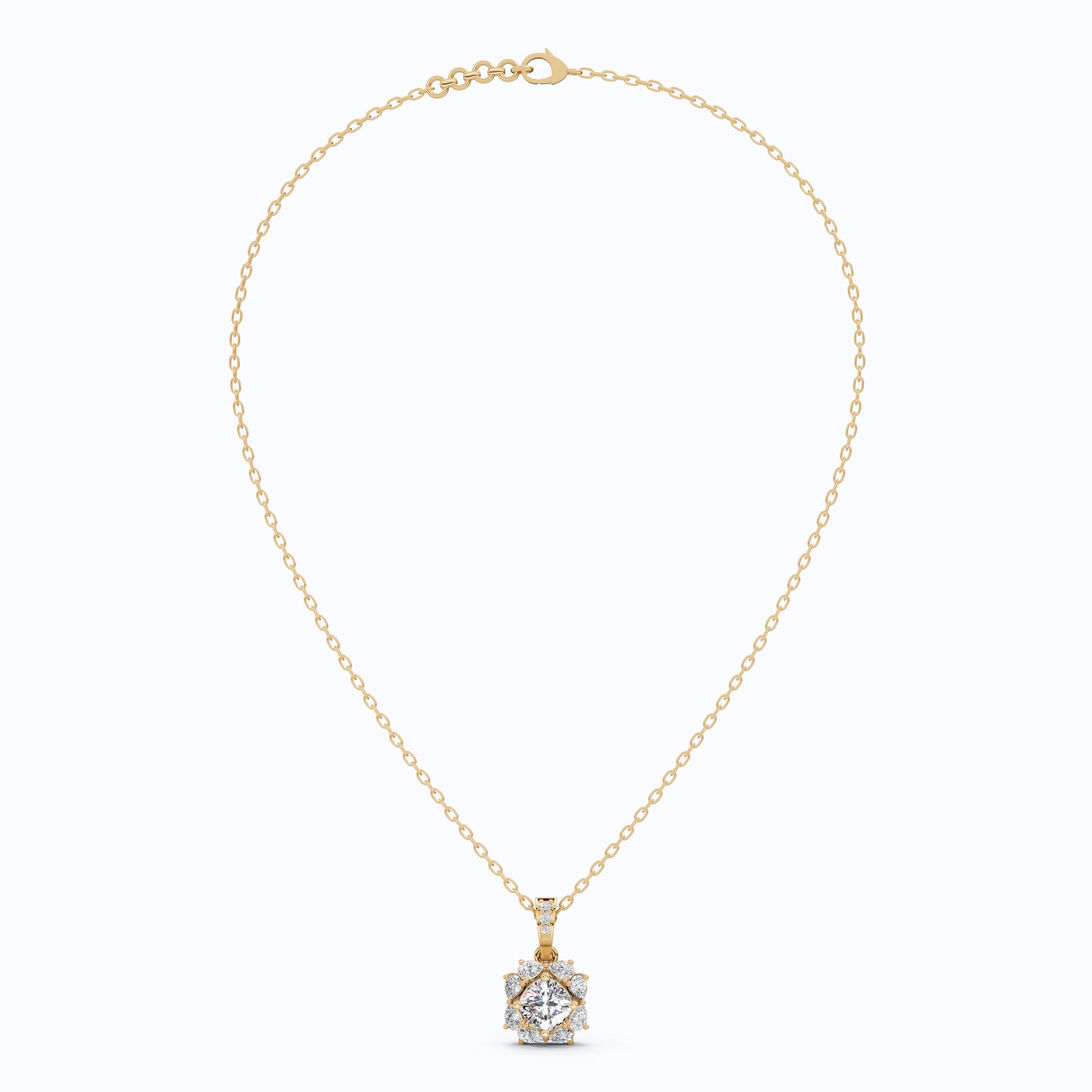 Unique Floral Cluster Diamond Pendant in 14k Solid Gold, 1.00 CT Cushion Cut Lab Grown Diamond, Gift for Her, Bridal Jewelry, Wedding Jewelry