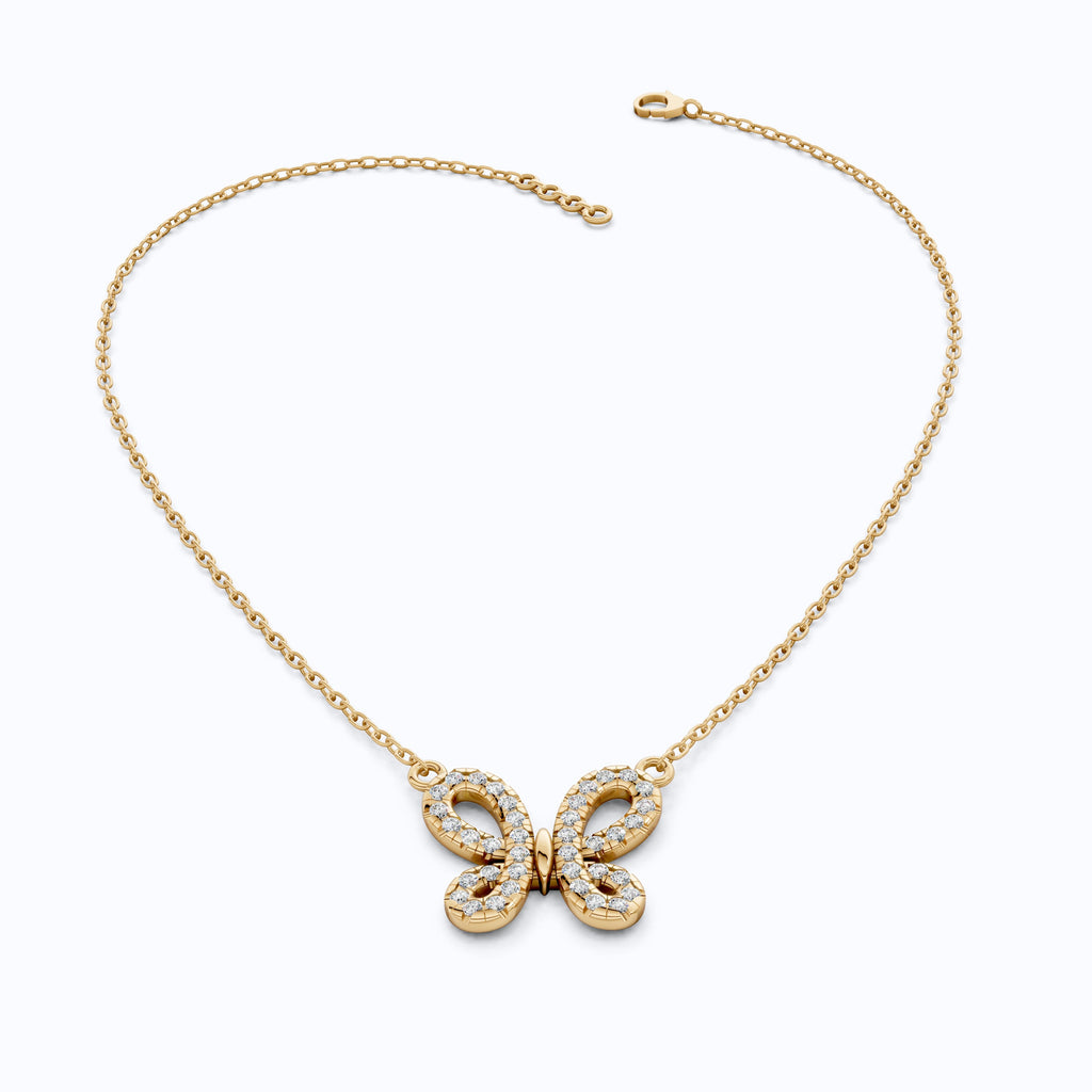 Elegant Pave Butterfly Diamond Pendant in 14k Solid Gold, 0.38 TCW Round Cut Lab Grown Diamonds, Romantic Gift for Her, Everyday Pendant