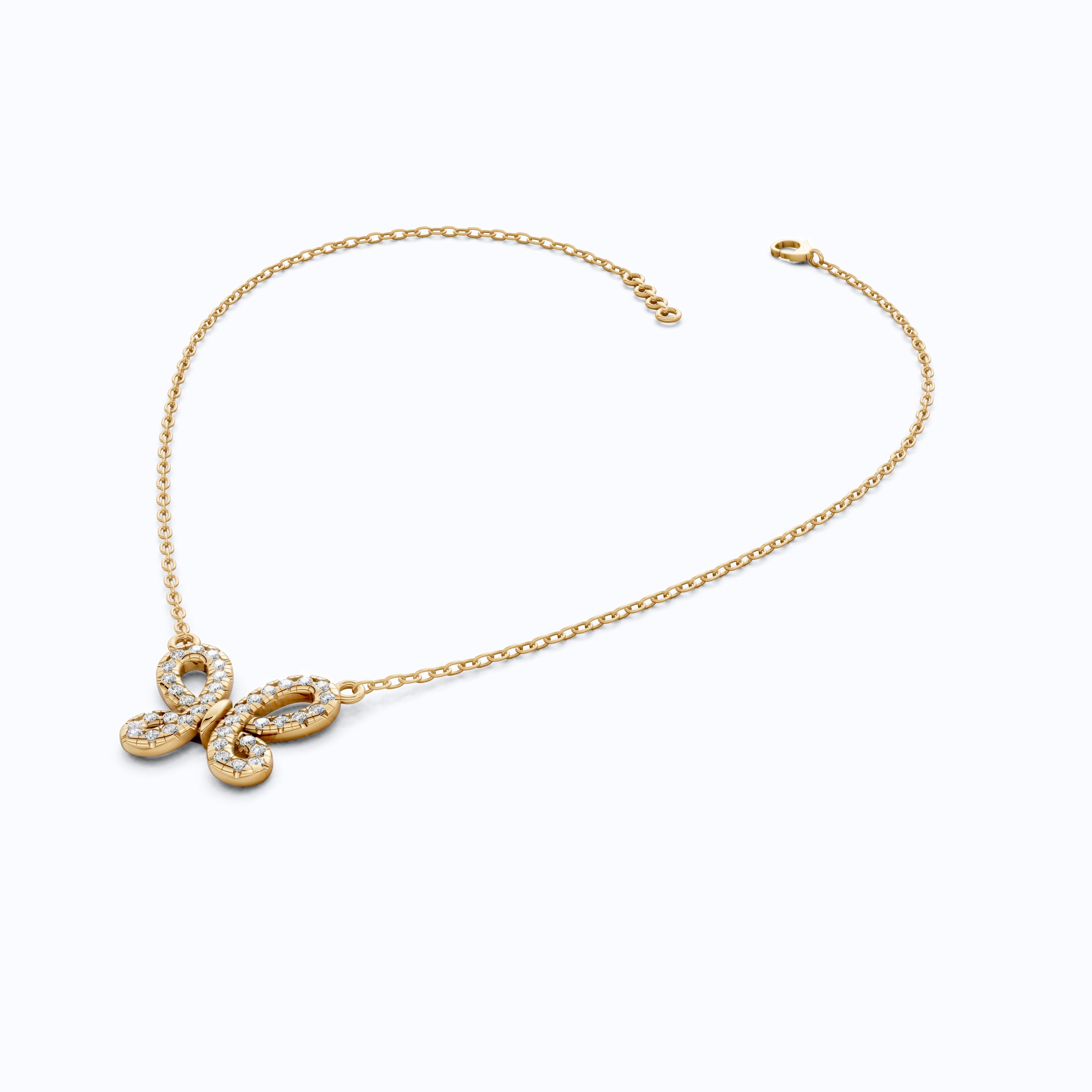 Elegant Pave Butterfly Diamond Pendant in 14k Solid Gold, 0.38 TCW Round Cut Lab Grown Diamonds, Romantic Gift for Her, Everyday Pendant