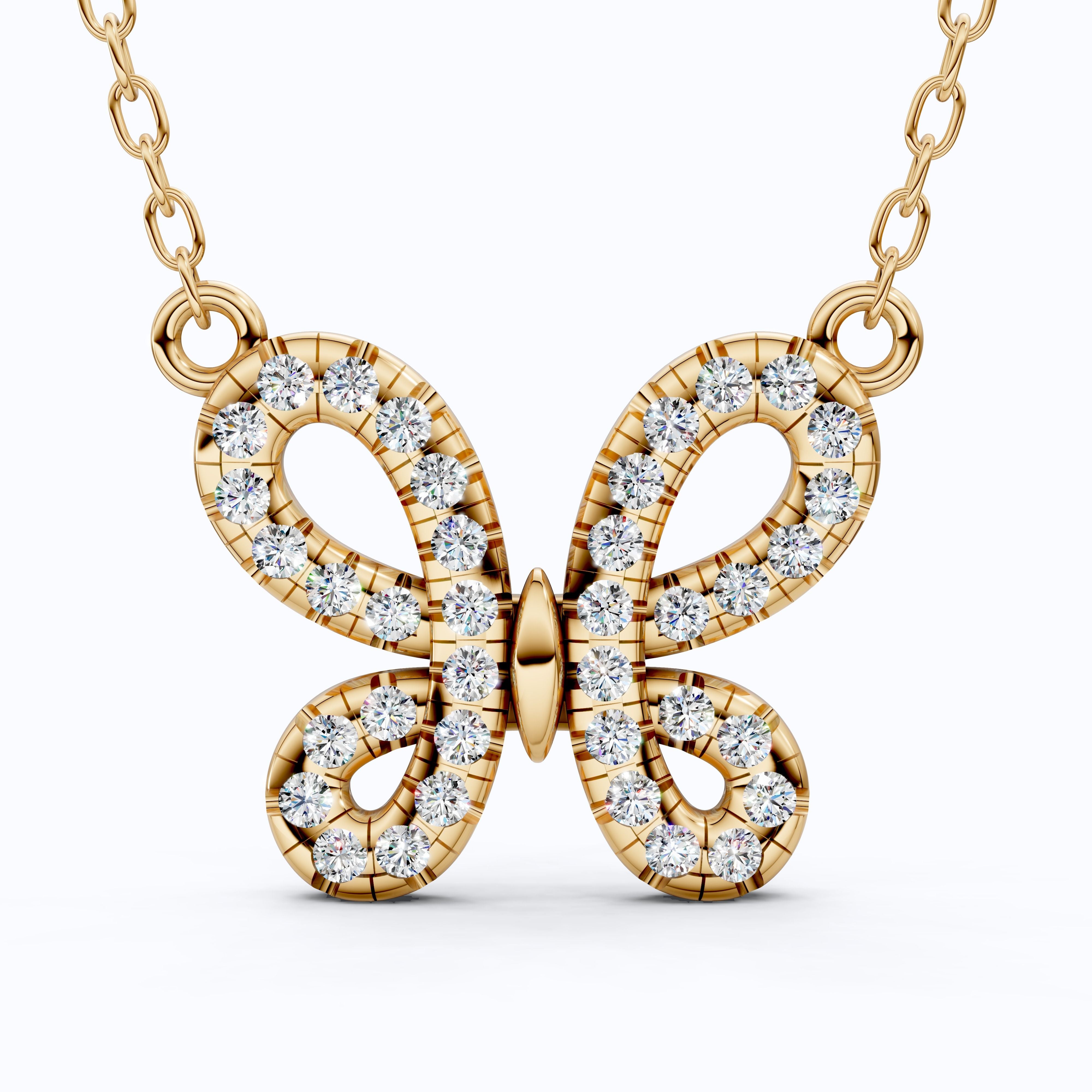 Elegant Pave Butterfly Diamond Pendant in 14k Solid Gold, 0.38 TCW Round Cut Lab Grown Diamonds, Romantic Gift for Her, Everyday Pendant