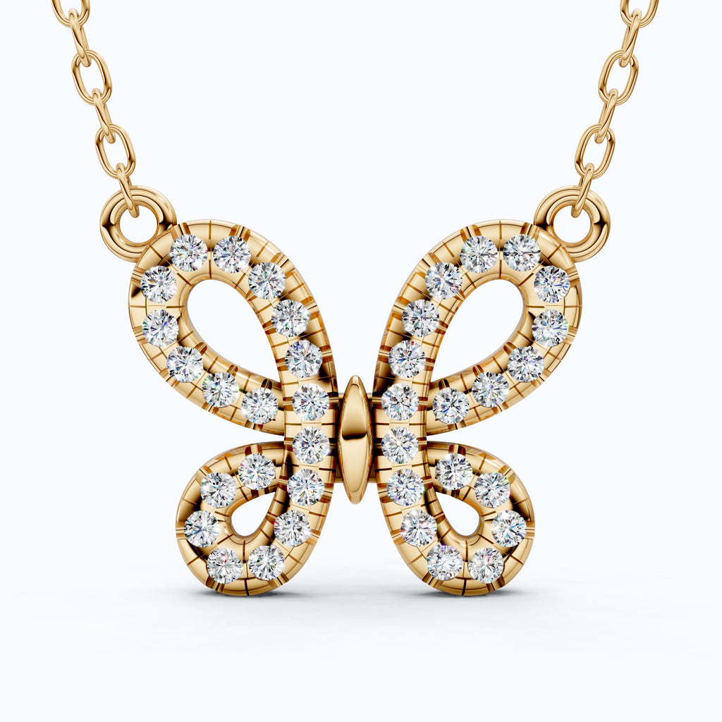 Elegant Pave Butterfly Diamond Pendant in 14k Solid Gold, 0.38 TCW Round Cut Lab Grown Diamonds, Romantic Gift for Her, Everyday Pendant