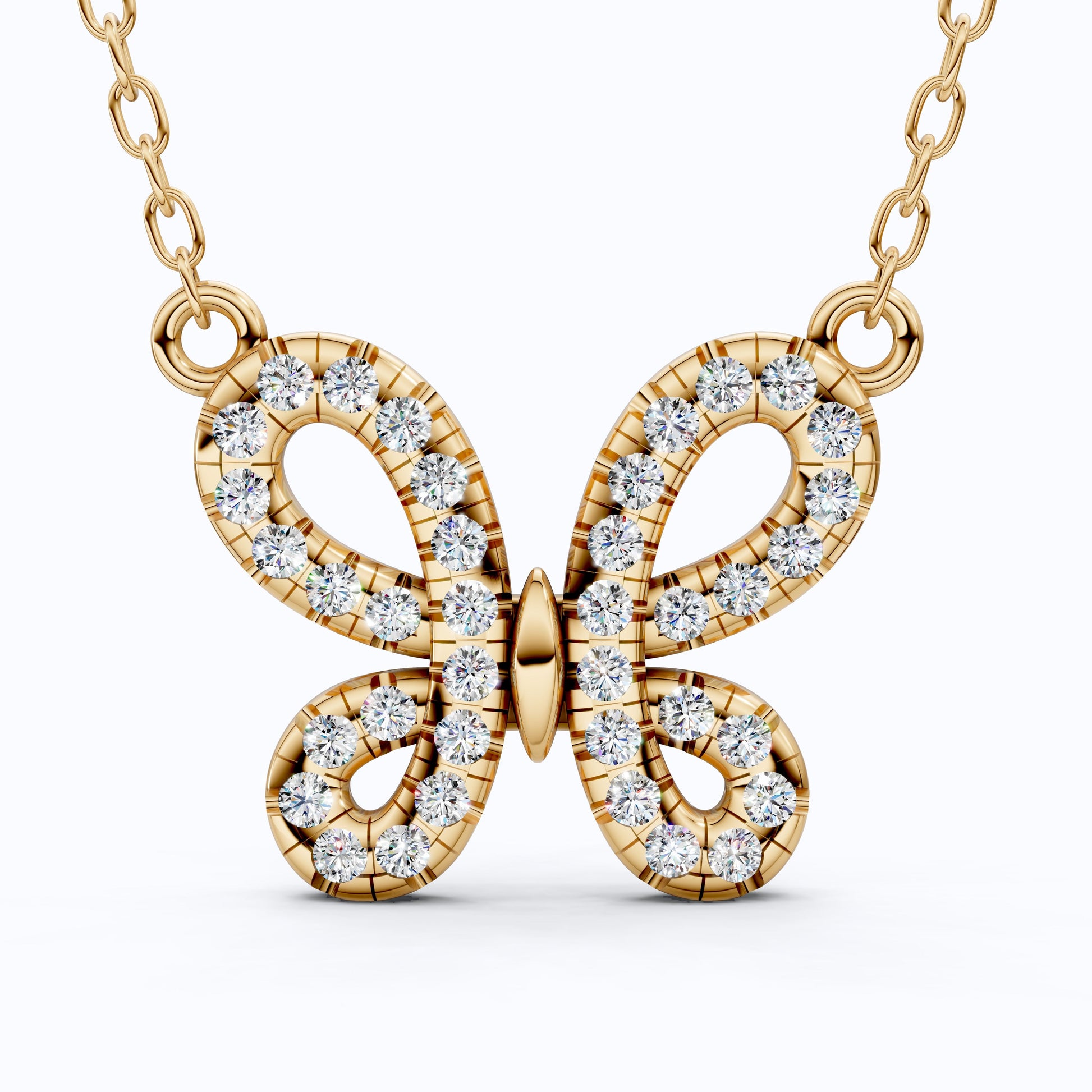 Elegant Pave Butterfly Diamond Pendant in 14k Solid Gold, 0.38 TCW Round Cut Lab Grown Diamonds, Romantic Gift for Her, Everyday Pendant