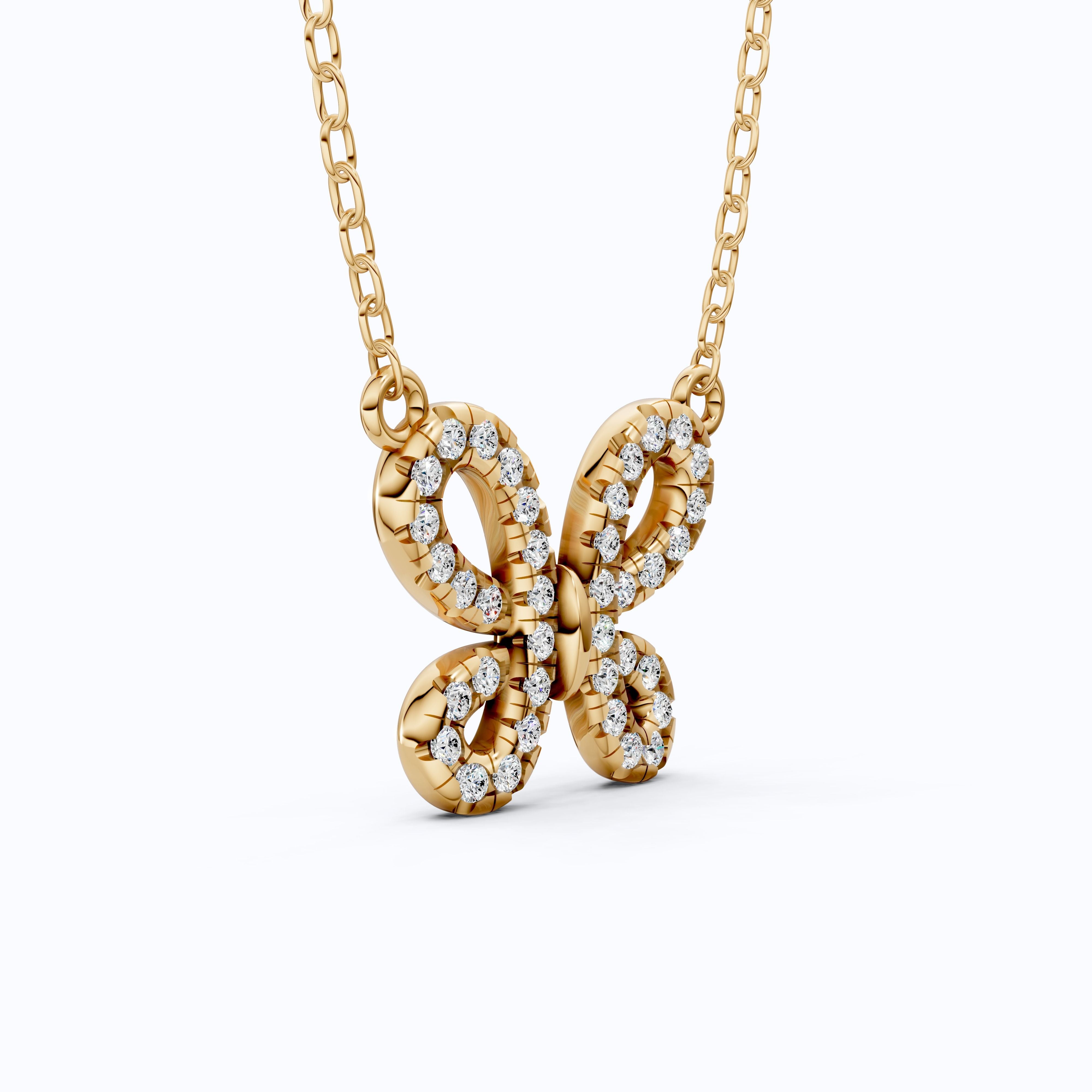 Elegant Pave Butterfly Diamond Pendant in 14k Solid Gold, 0.38 TCW Round Cut Lab Grown Diamonds, Romantic Gift for Her, Everyday Pendant