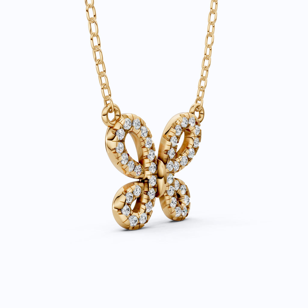 Elegant Pave Butterfly Diamond Pendant in 14k Solid Gold, 0.38 TCW Round Cut Lab Grown Diamonds, Romantic Gift for Her, Everyday Pendant