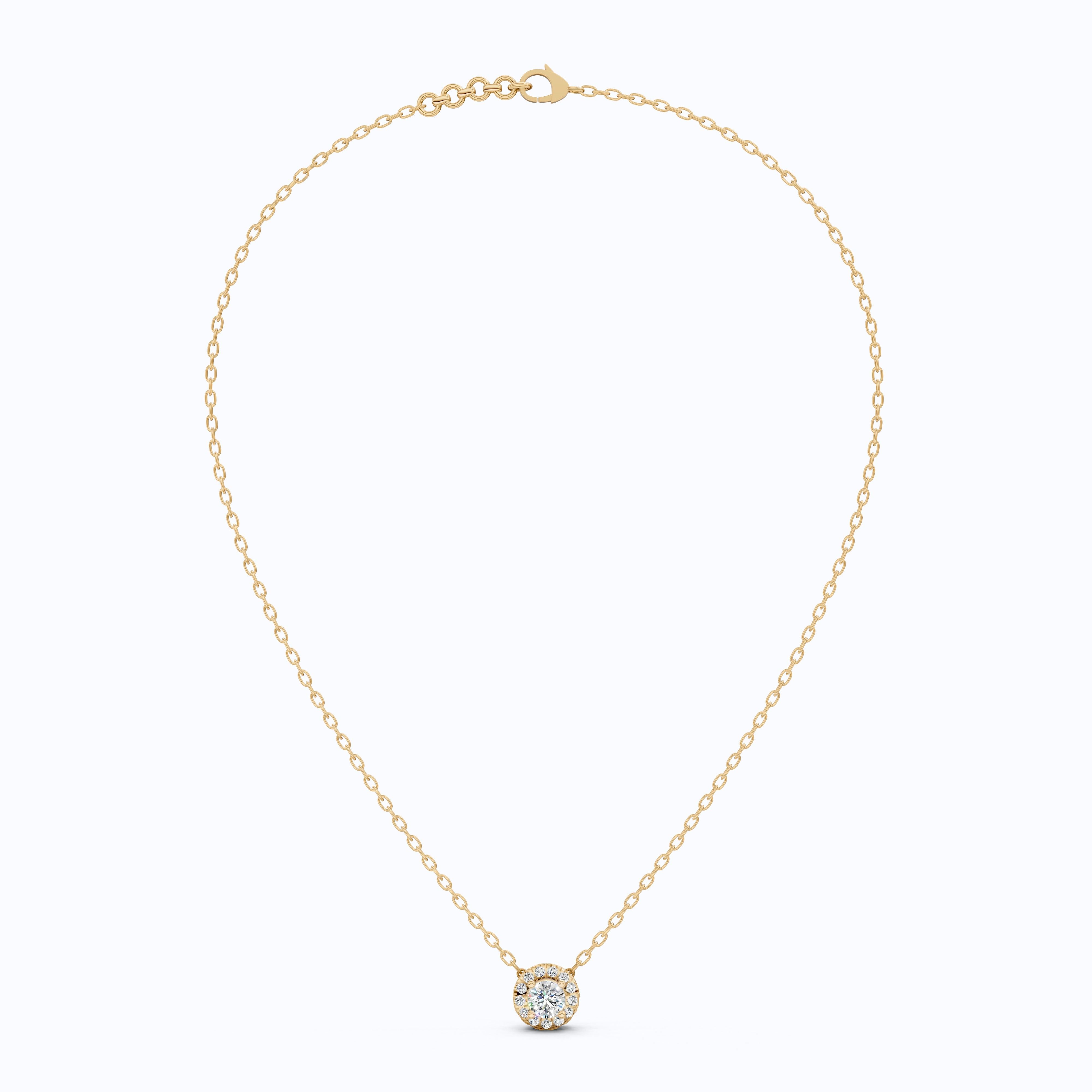 Minimalist Round Halo Wedding Pendant in Lab Grown Diamond - 14k Solid Gold, Gift for Her, Diamond Pendant