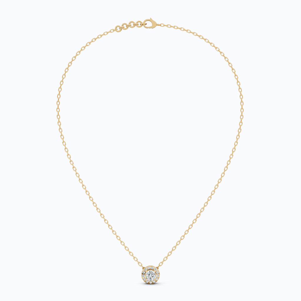 Minimalist Round Halo Wedding Pendant in Lab Grown Diamond - 14k Solid Gold, Gift for Her, Diamond Pendant