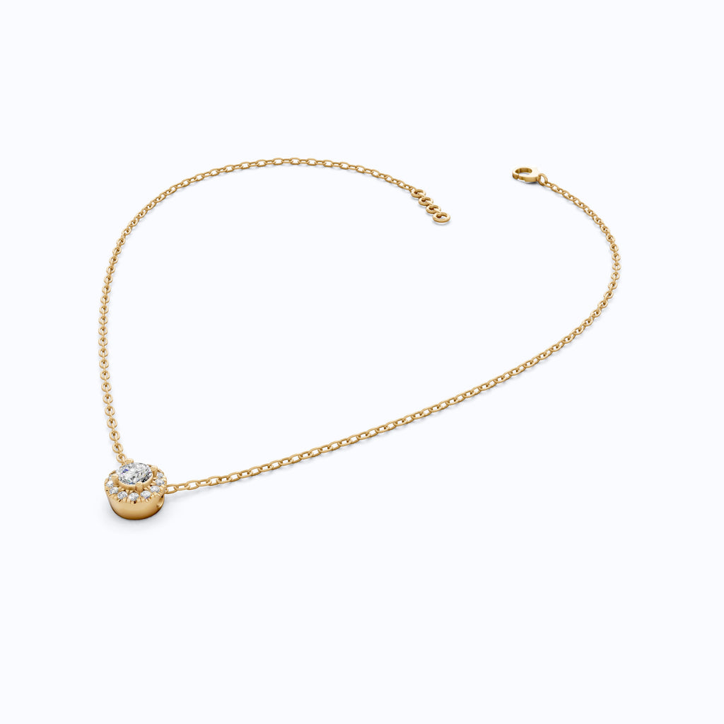 Minimalist Round Halo Wedding Pendant in Lab Grown Diamond - 14k Solid Gold, Gift for Her, Diamond Pendant
