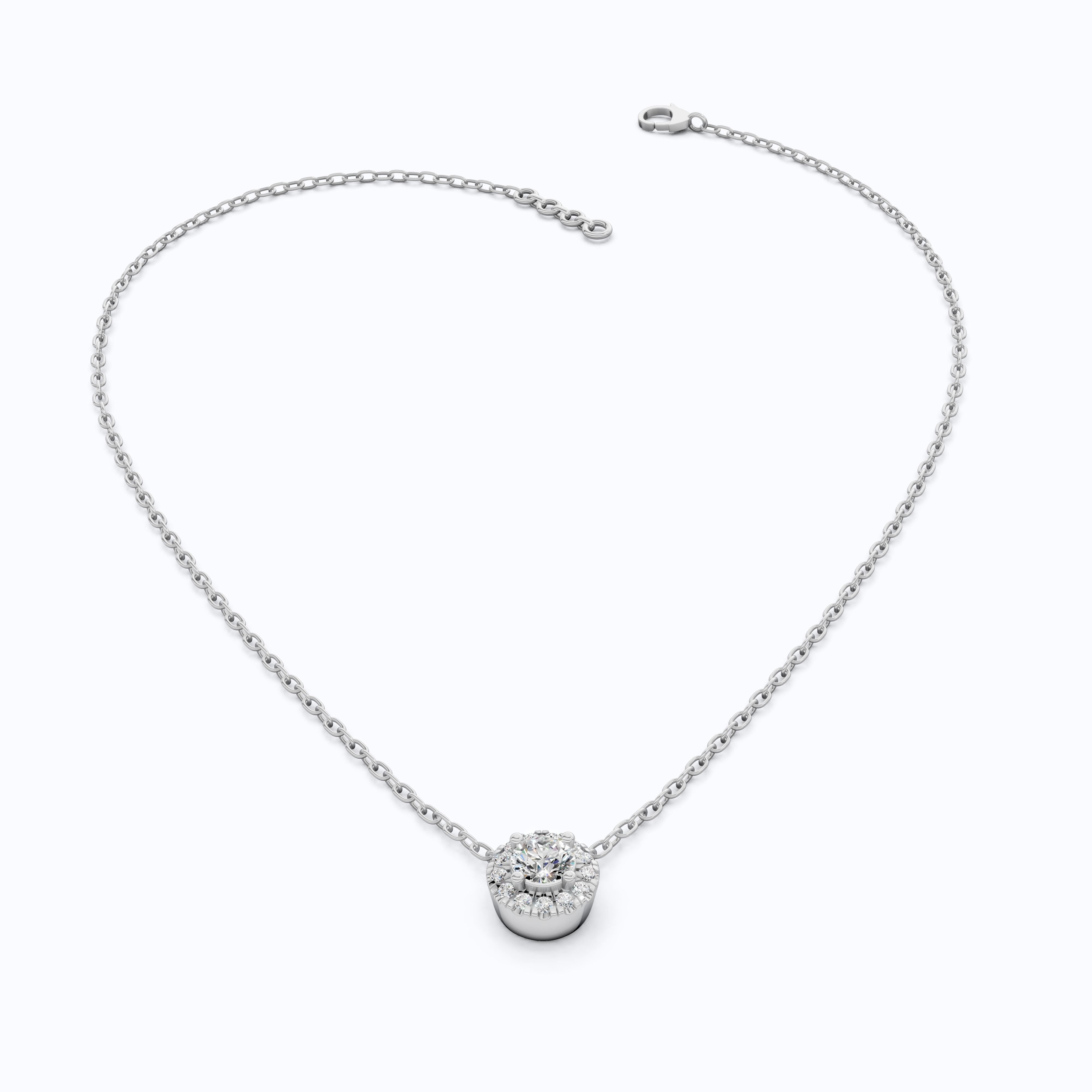 Minimalist Round Halo Wedding Pendant in Lab Grown Diamond - 14k Solid Gold, Gift for Her, Diamond Pendant