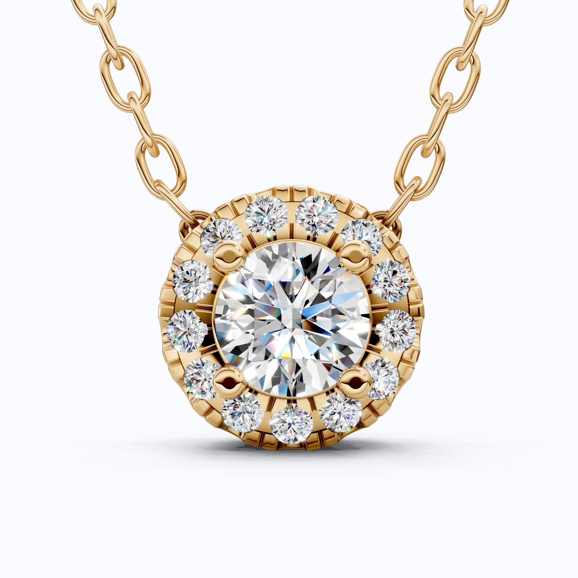 Minimalist Round Halo Wedding Pendant in Lab Grown Diamond - 14k Solid Gold, Gift for Her, Diamond Pendant