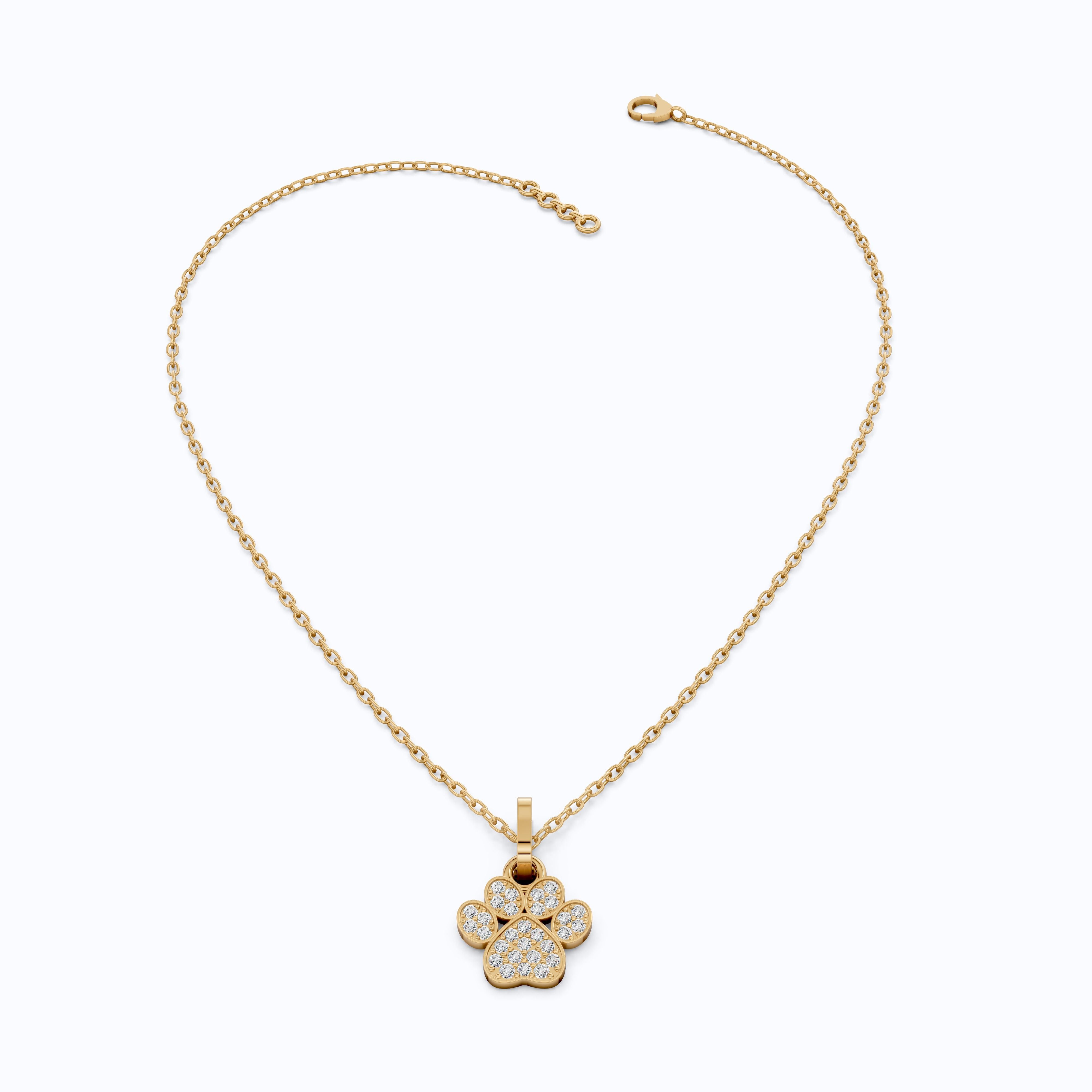 Animal Paw Print Elegant Pendant in 14K Yellow Gold, 0.24 TCW Round Cut Lab Created Diamonds, Birthday Gift for Girl, Pet Lover Jewelry