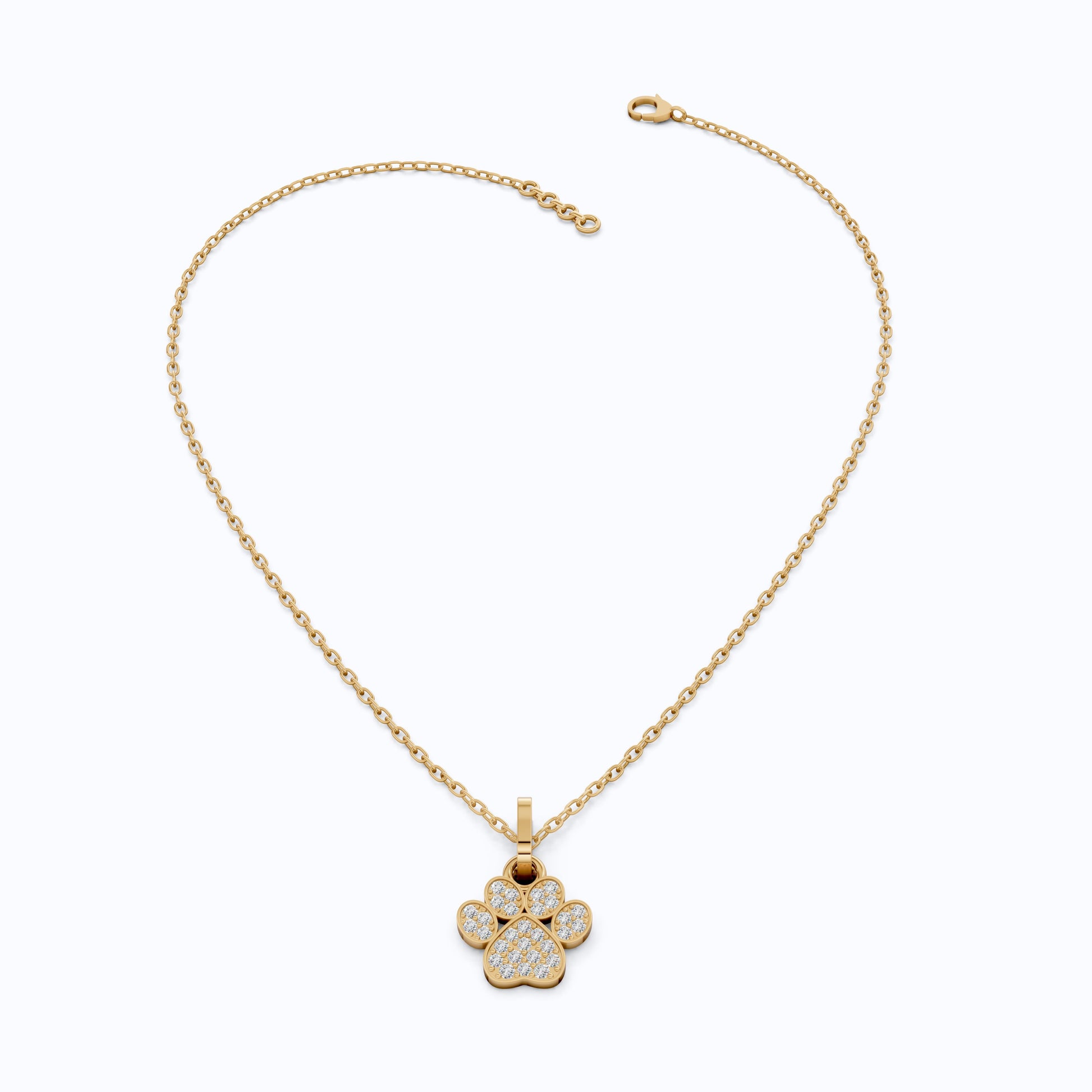 Animal Paw Print Elegant Pendant in 14K Yellow Gold, 0.24 TCW Round Cut Lab Created Diamonds, Birthday Gift for Girl, Pet Lover Jewelry