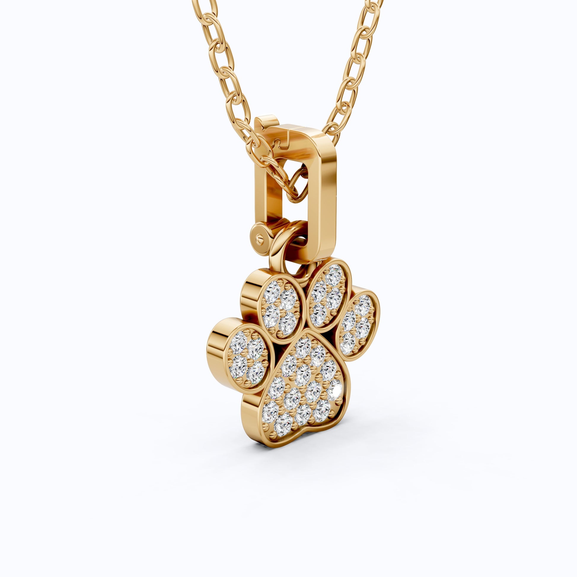 Animal Paw Print Elegant Pendant in 14K Yellow Gold, 0.24 TCW Round Cut Lab Created Diamonds, Birthday Gift for Girl, Pet Lover Jewelry