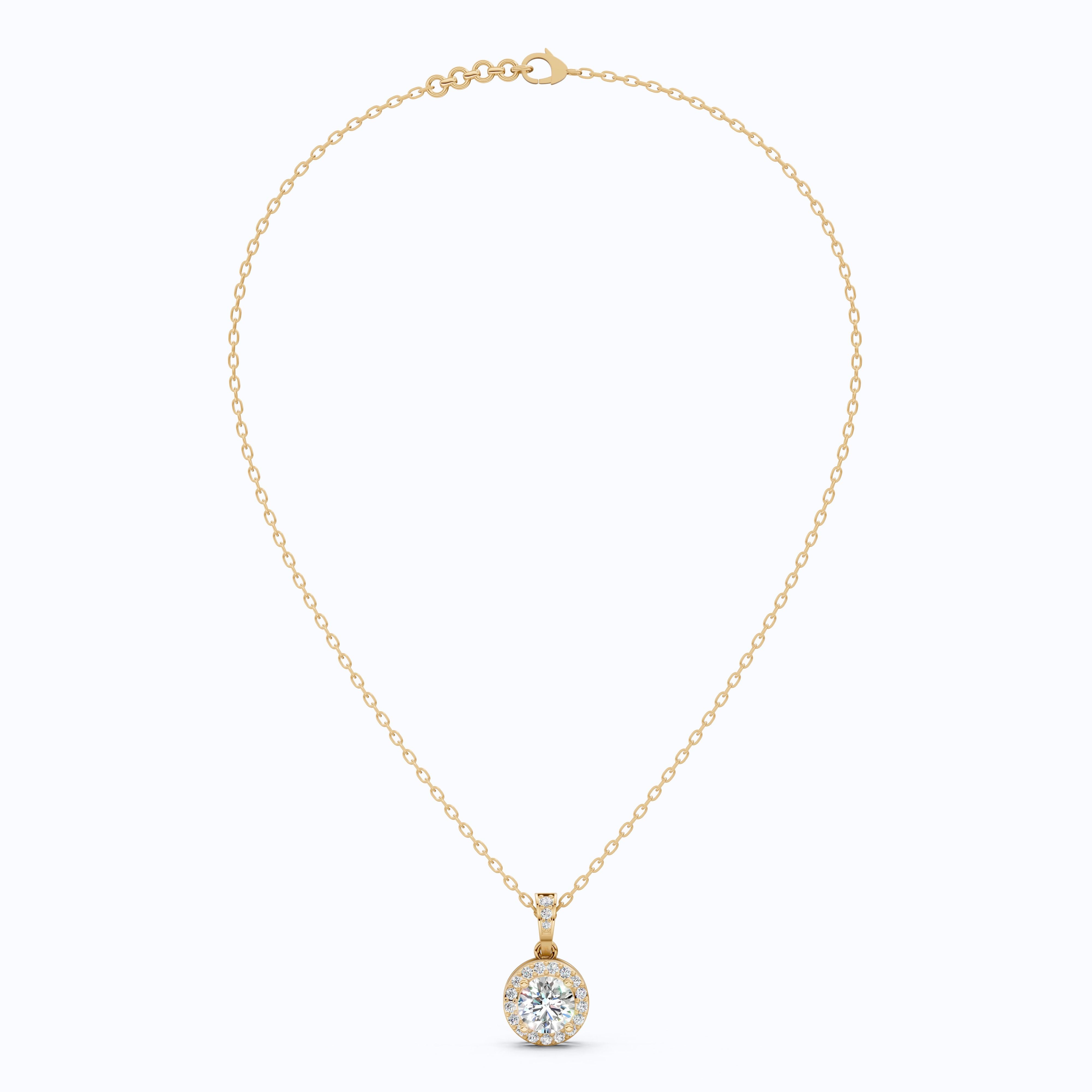 Classic Halo Circle Wedding Pendant in 14k Yellow Gold, 1.00 CT Round Cut Lab Diamond, Everyday Pendant, Anniversary Gift for Her, Handmade Jewelry