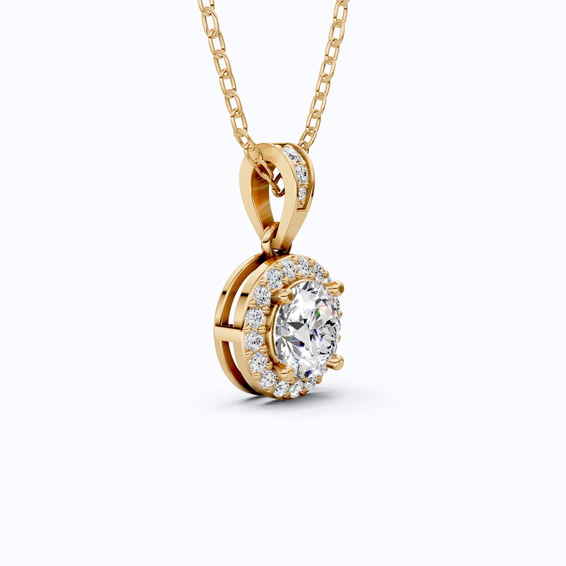 Classic Halo Circle Wedding Pendant in 14k Yellow Gold, 1.00 CT Round Cut Lab Diamond, Everyday Pendant, Anniversary Gift for Her, Handmade Jewelry
