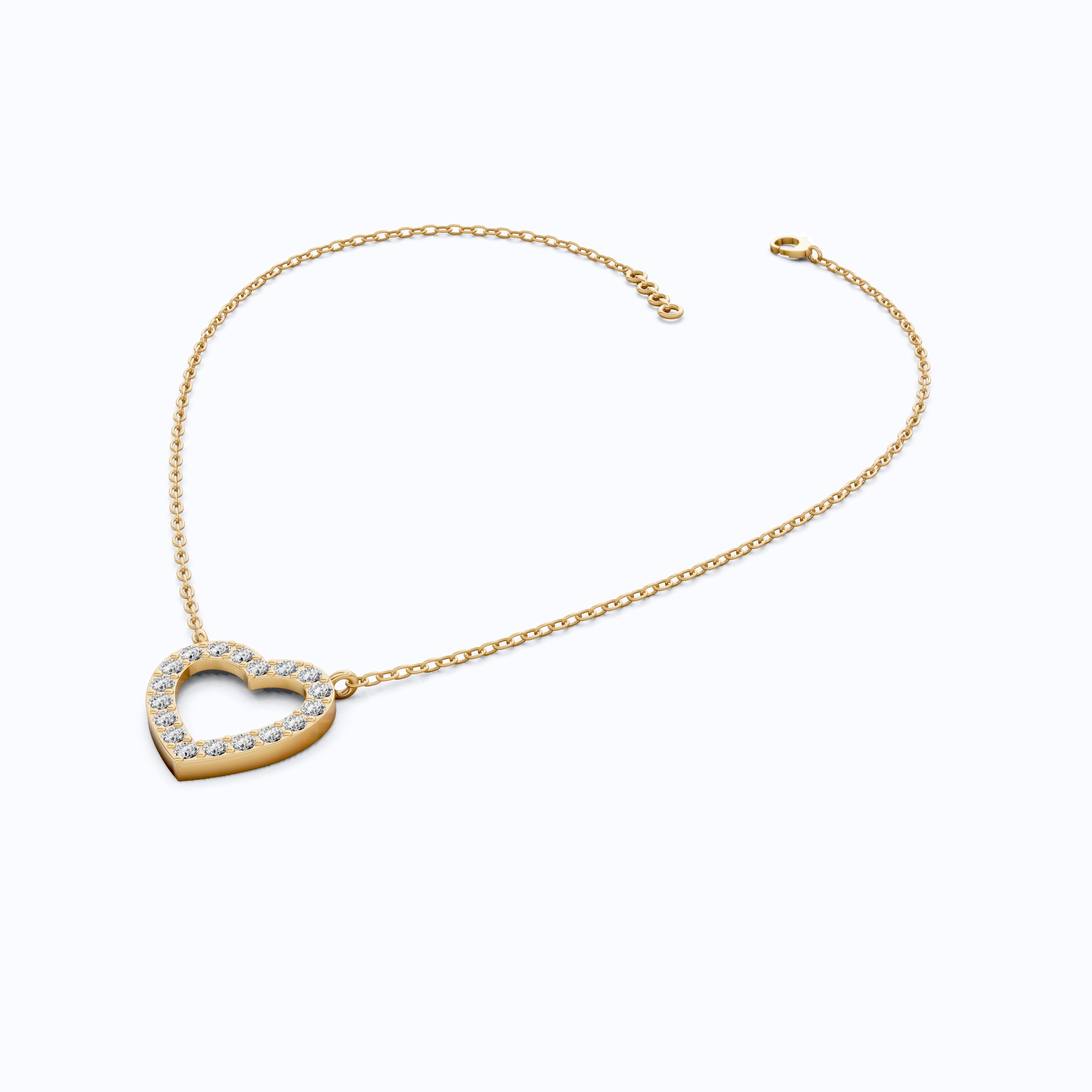 Modern Heart-Shaped Pavé Diamond Pendant in 14k Solid Gold, 0.63 TCW Round Cut Lab Diamonds,Engagement Jewelry, Wedding Gift for Wife, Everyday Pendant