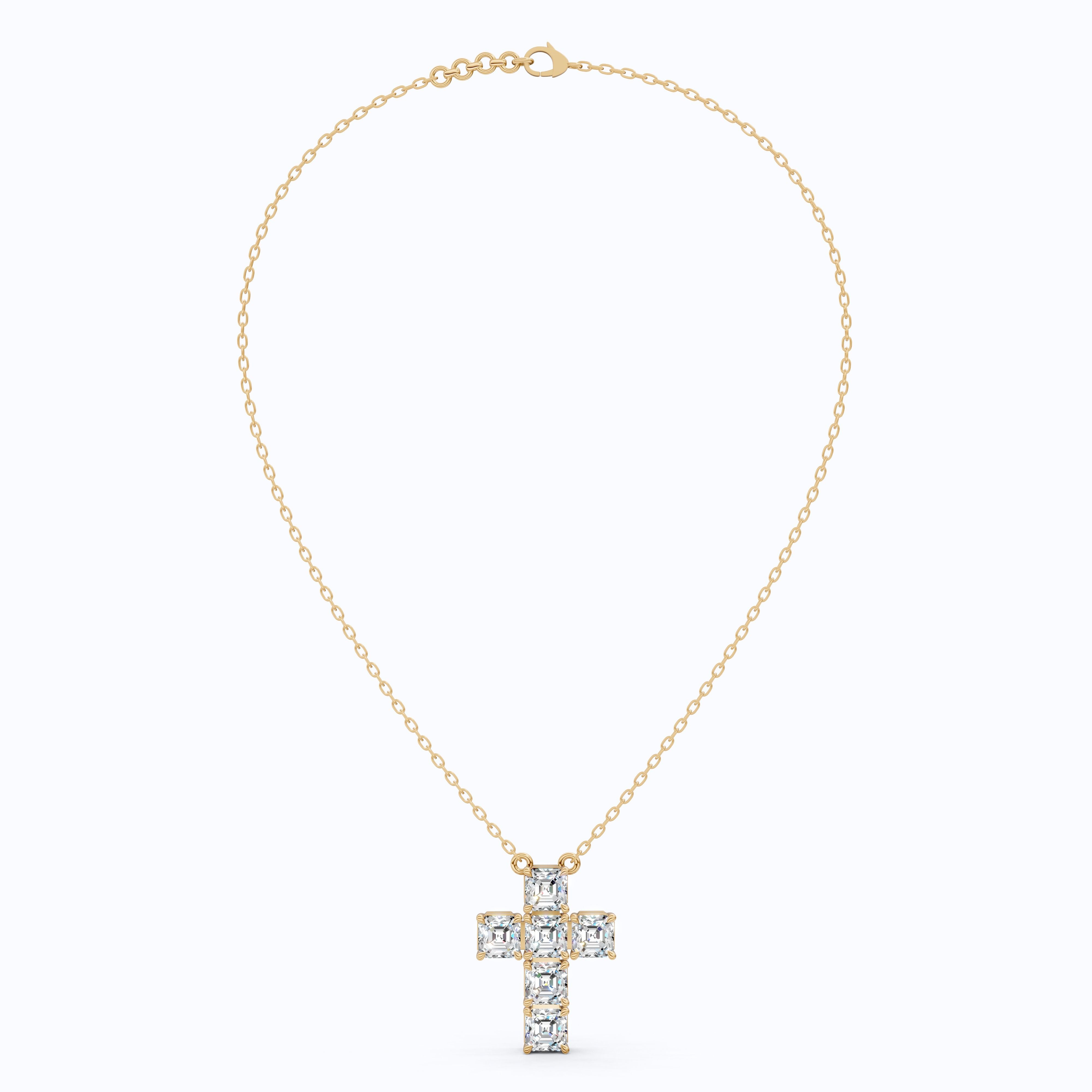 Elegant Square Style Cross Pendant in 14k Solid Gold, 4.50 TCW Asscher Cut Lab Grown Diamonds, Wedding Gift for Her, Religious Jewelry