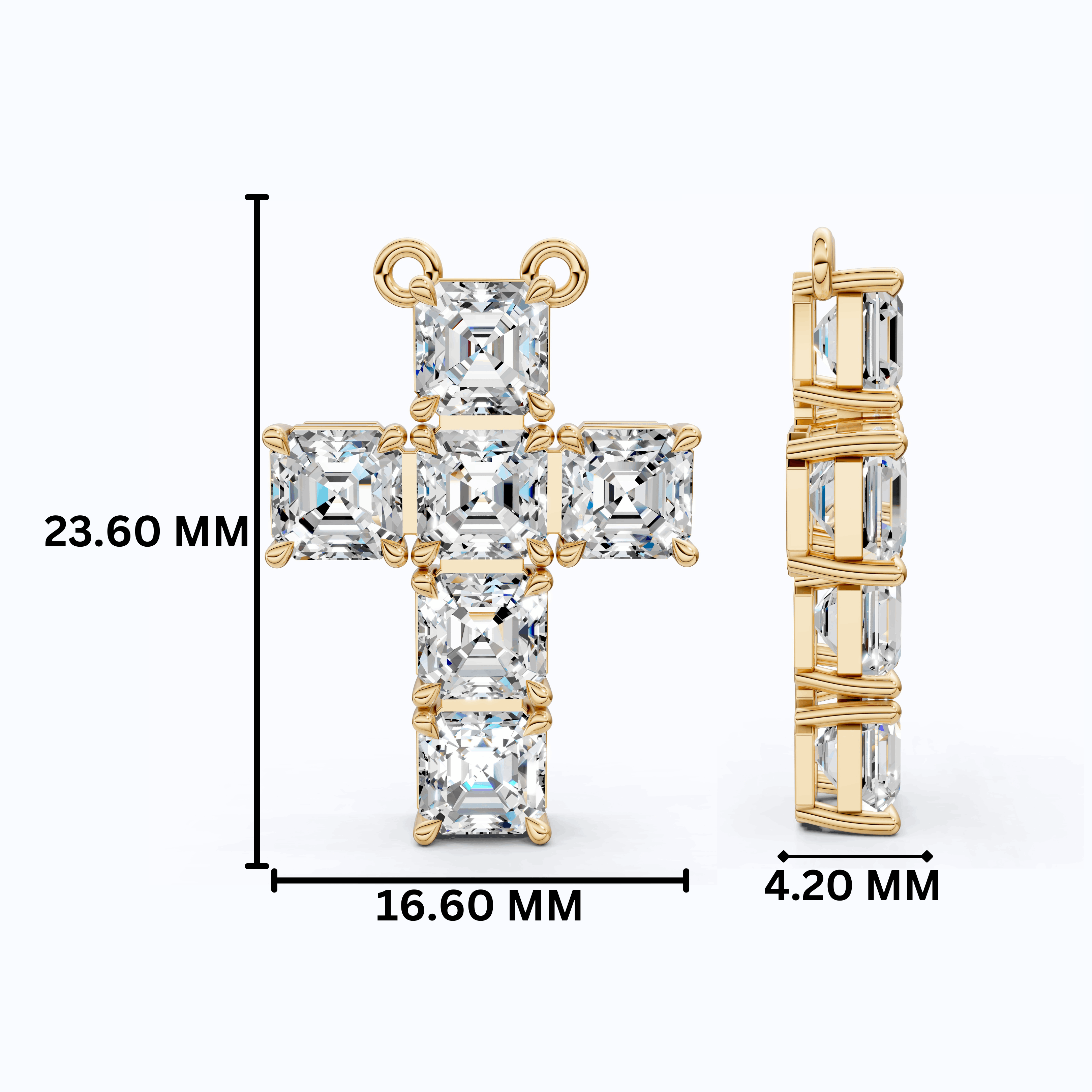 Elegant Square Style Cross Pendant in 14k Solid Gold, 4.50 TCW Asscher Cut Lab Grown Diamonds, Wedding Gift for Her, Religious Jewelry