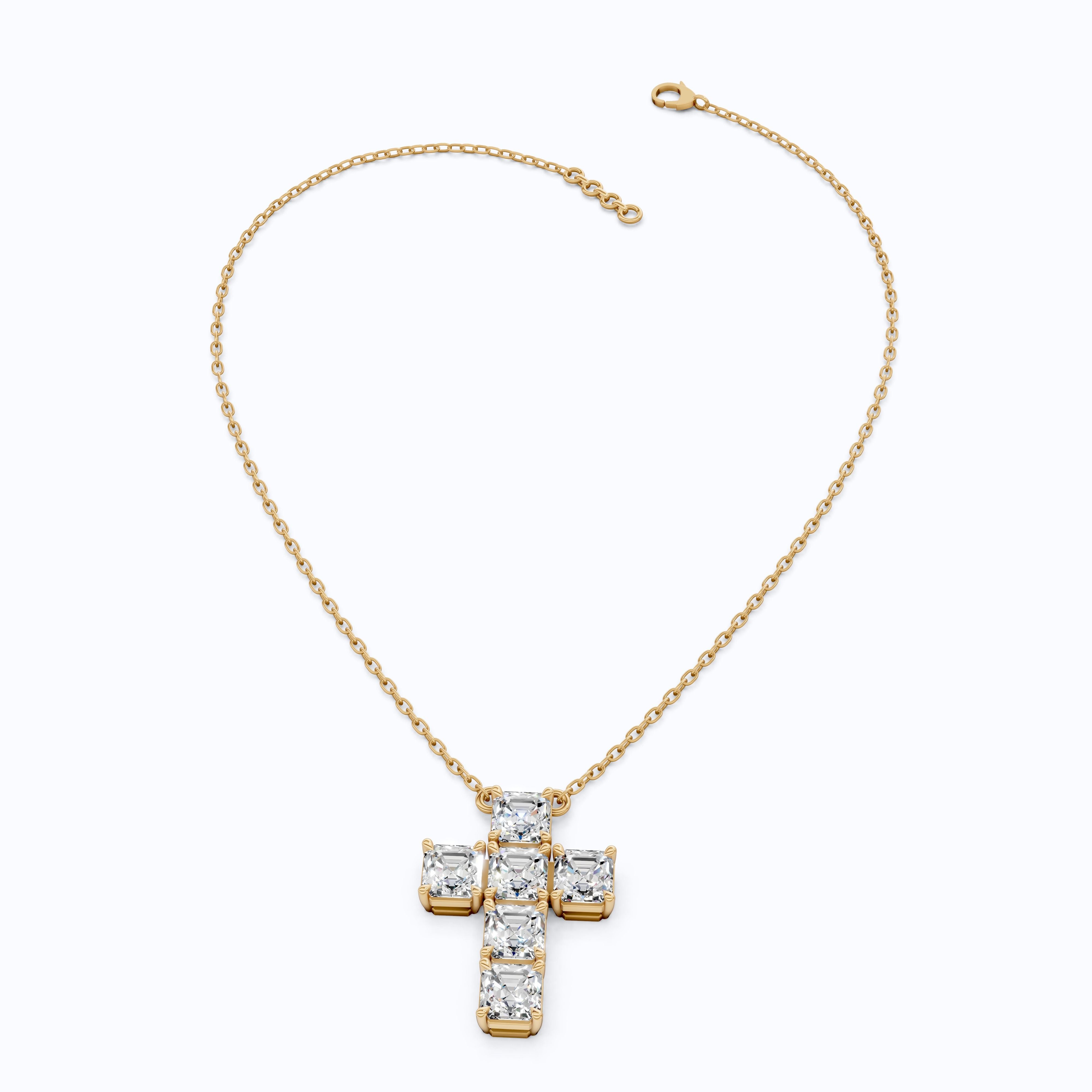 Elegant Square Style Cross Pendant in 14k Solid Gold, 4.50 TCW Asscher Cut Lab Grown Diamonds, Wedding Gift for Her, Religious Jewelry