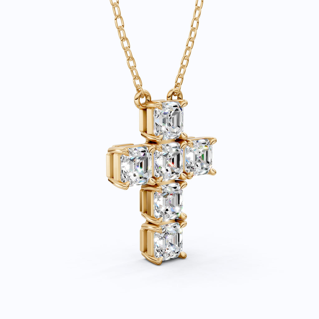 Elegant Square Style Cross Pendant in 14k Solid Gold, 4.50 TCW Asscher Cut Lab Grown Diamonds, Wedding Gift for Her, Religious Jewelry