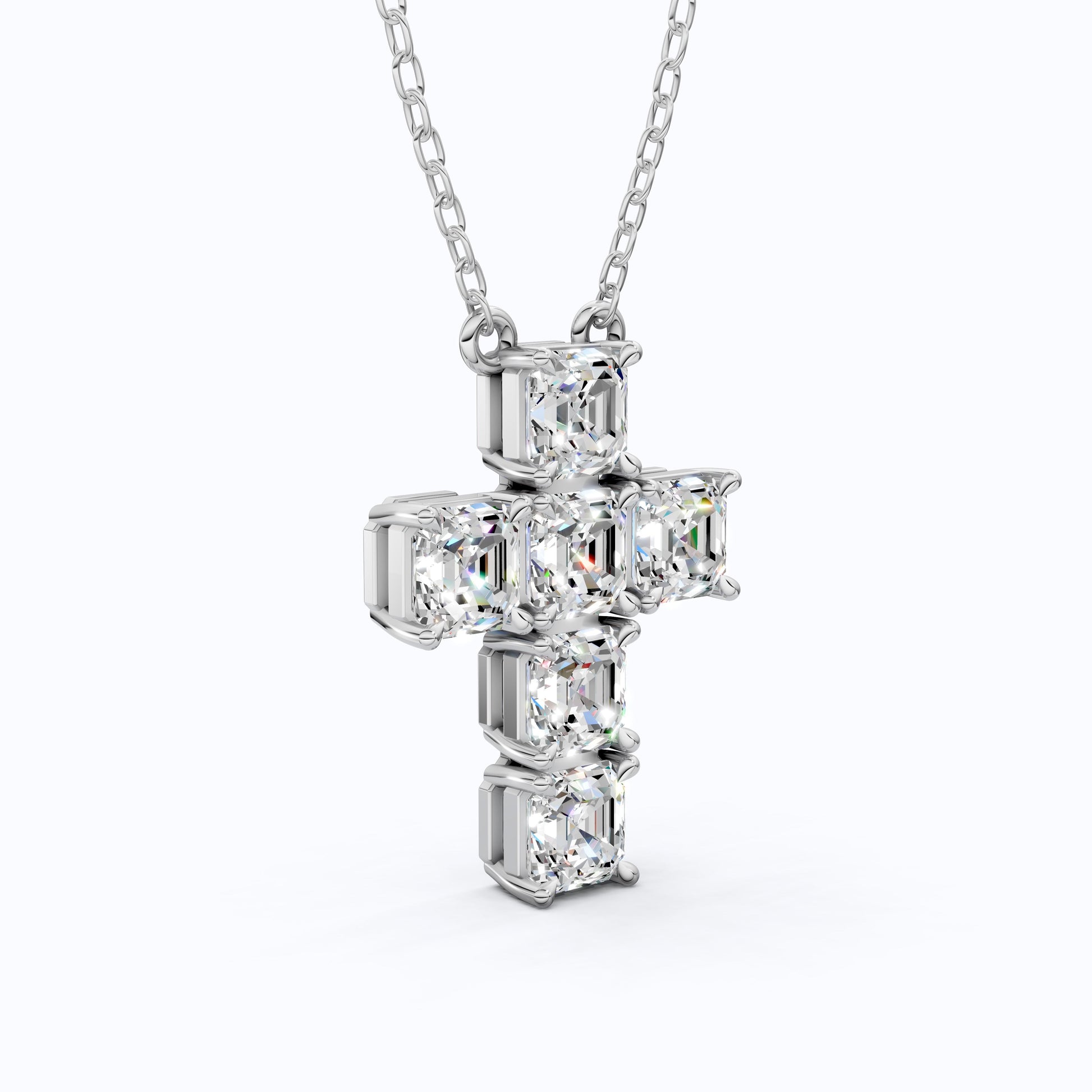 Elegant Square Style Cross Pendant in 14k Solid Gold, 4.50 TCW Asscher Cut Lab Grown Diamonds, Wedding Gift for Her, Religious Jewelry