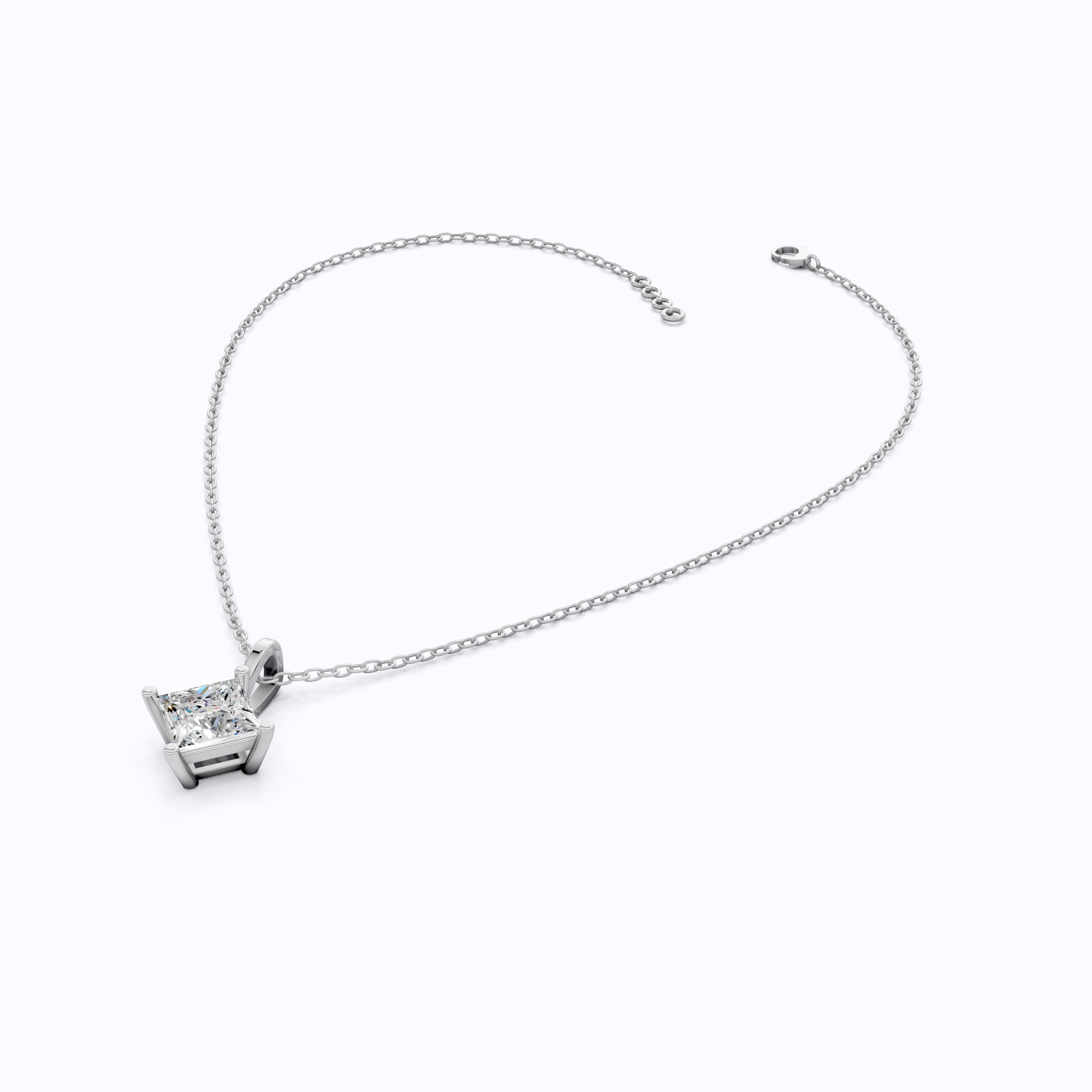 Elegant Princess Solitaire Wedding Pendant in 14k Solid Gold, 2.00 CT Princess Cut Lab Diamond, Bridal Gift, Everyday Pendant