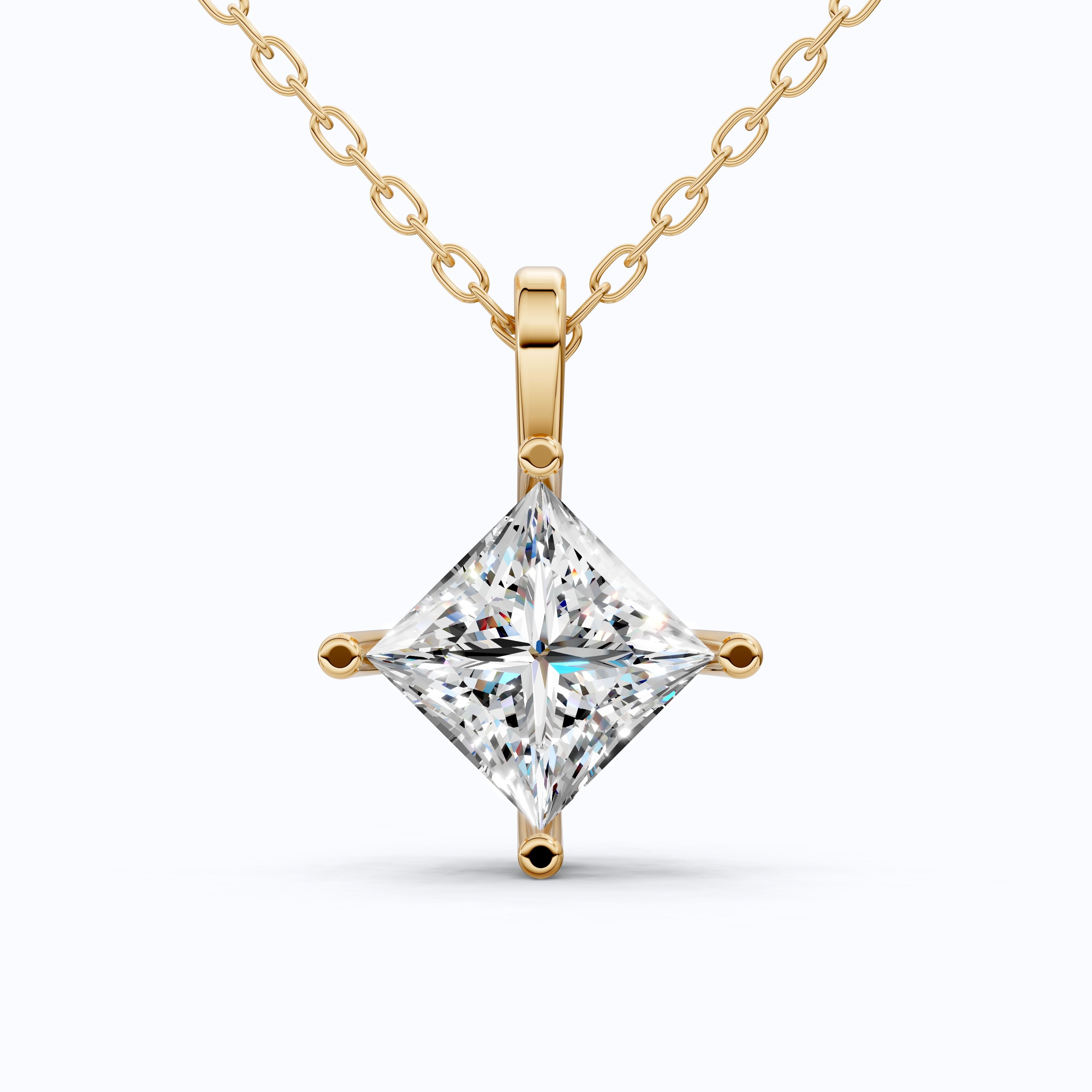 Elegant Princess Solitaire Wedding Pendant in 14k Solid Gold, 2.00 CT Princess Cut Lab Diamond, Bridal Gift, Everyday Pendant