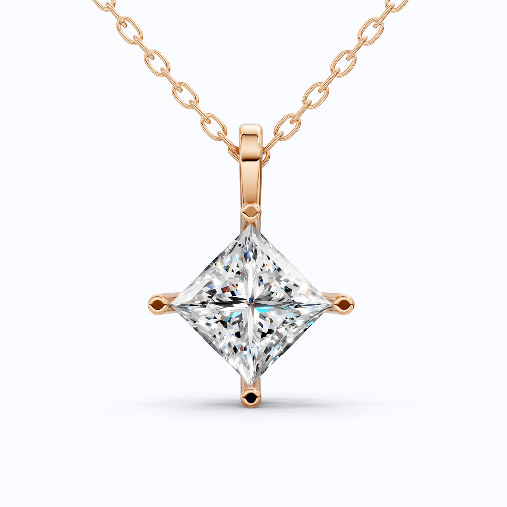 Elegant Princess Solitaire Wedding Pendant in 14k Solid Gold, 2.00 CT Princess Cut Lab Diamond, Bridal Gift, Everyday Pendant