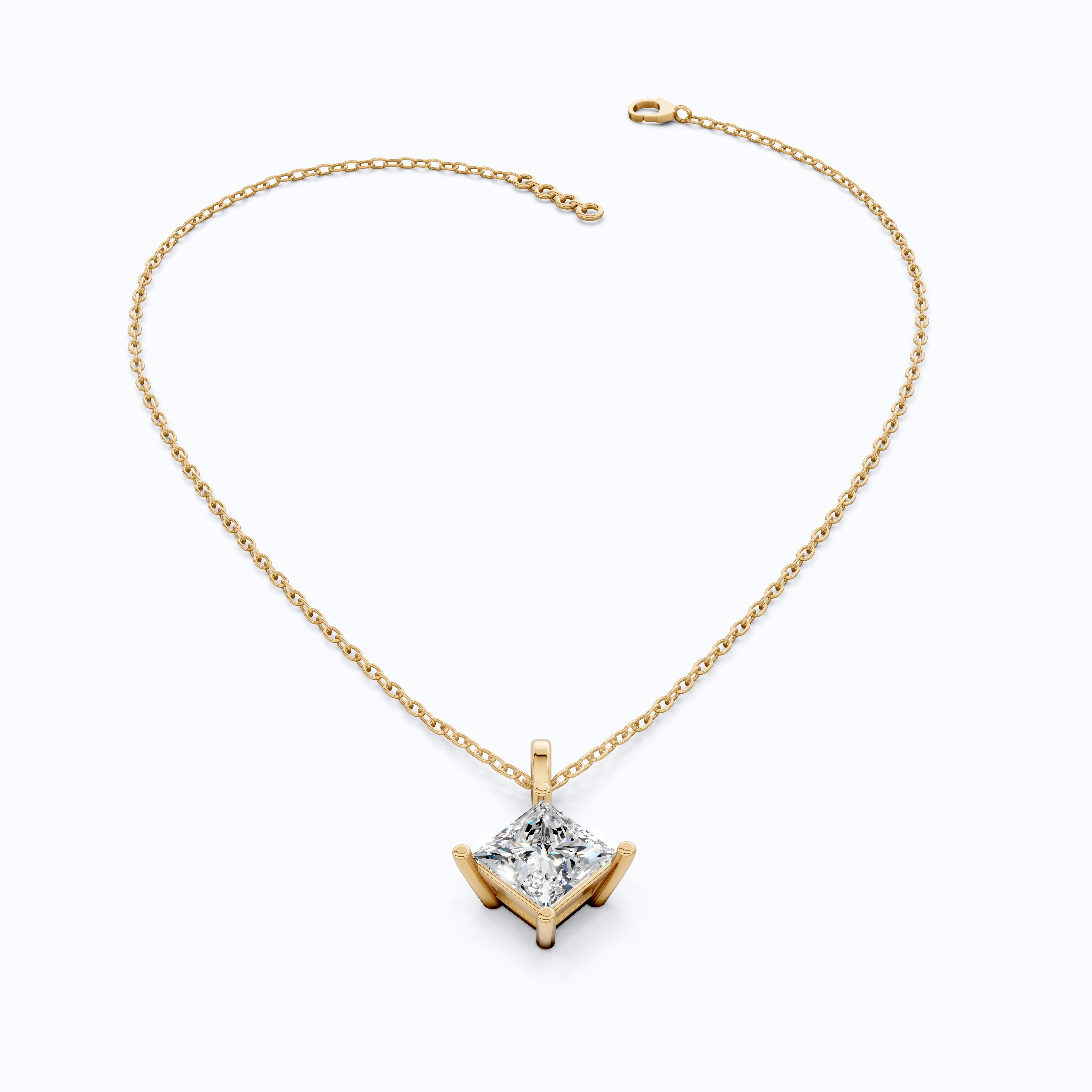 Elegant Princess Solitaire Wedding Pendant in 14k Solid Gold, 2.00 CT Princess Cut Lab Diamond, Bridal Gift, Everyday Pendant