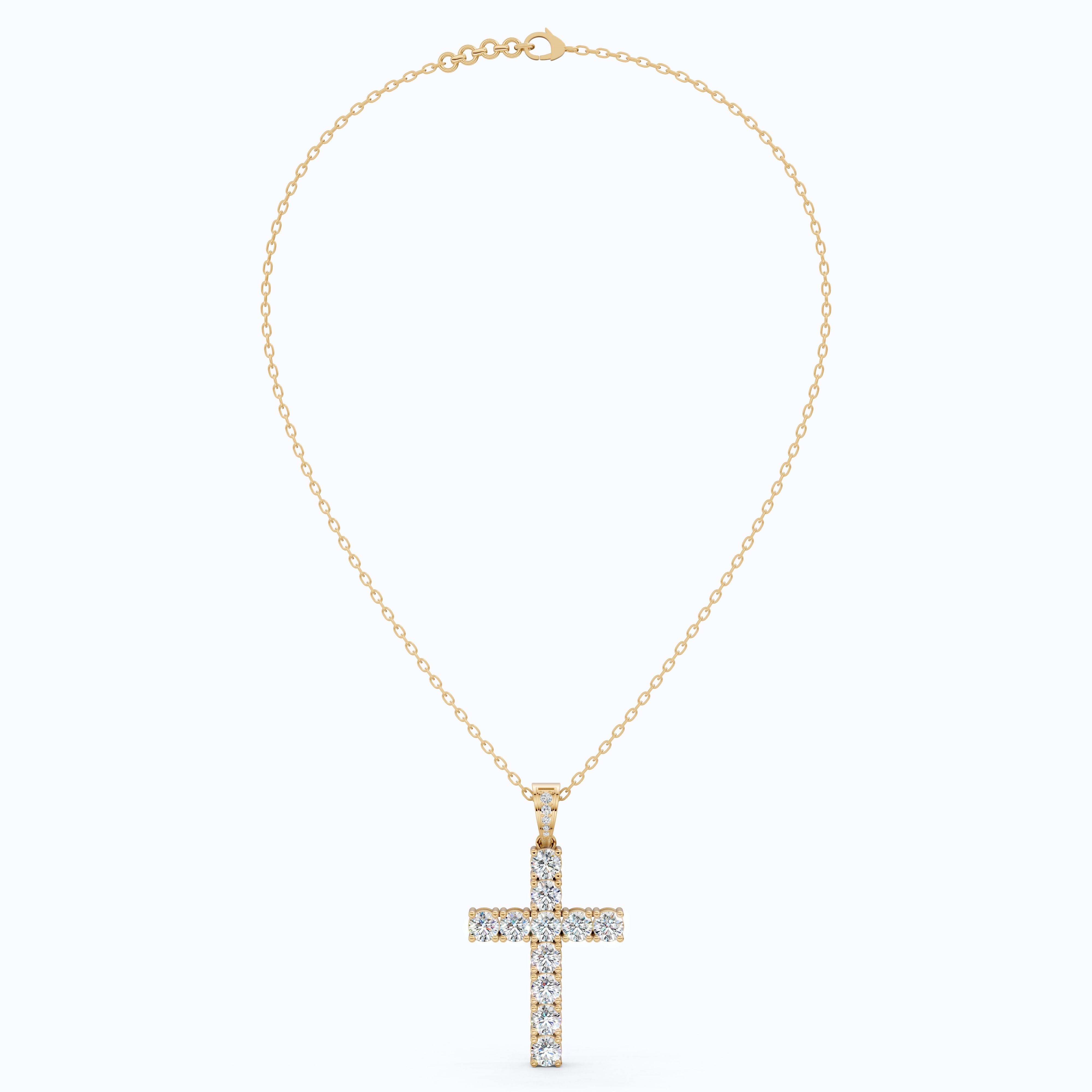 Classic Round Cluster Cross Pendant in 14k Solid Gold, 5.14 TCW Round Cut Lab Grown Diamonds, Faith Gift for Her, Jesus Cross Pendant