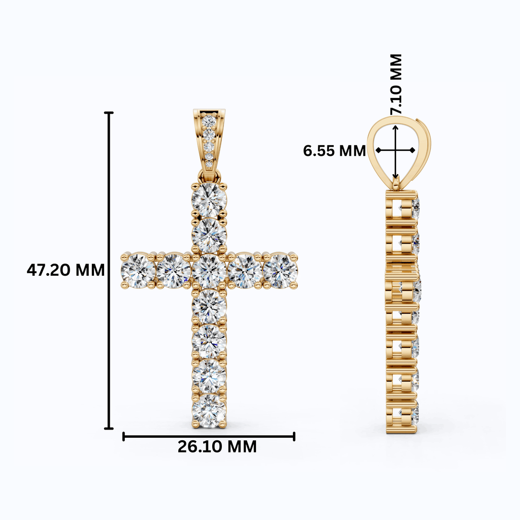 Classic Round Cluster Cross Pendant in 14k Solid Gold, 5.14 TCW Round Cut Lab Grown Diamonds, Faith Gift for Her, Jesus Cross Pendant