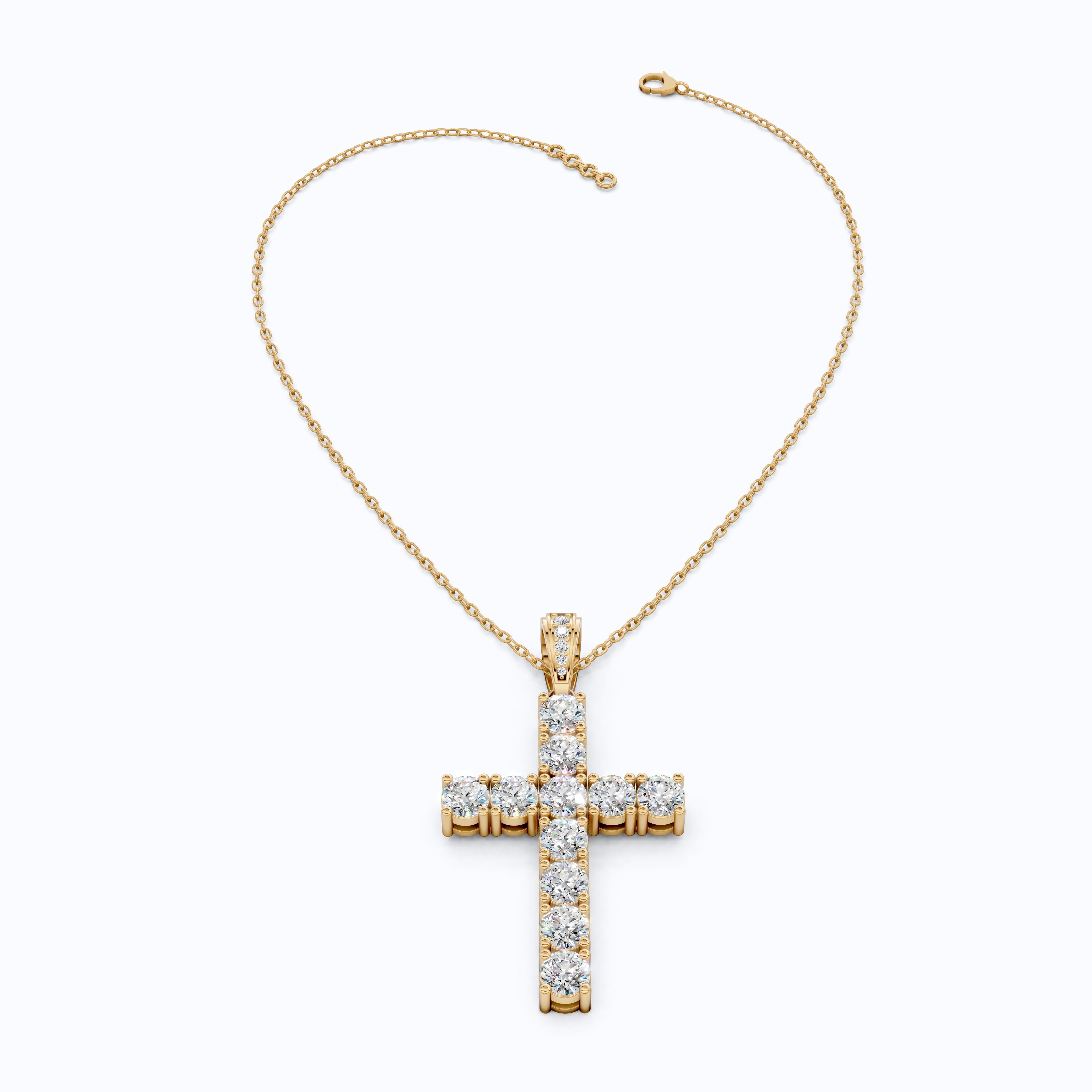 Classic Round Cluster Cross Pendant in 14k Solid Gold, 5.14 TCW Round Cut Lab Grown Diamonds, Faith Gift for Her, Jesus Cross Pendant