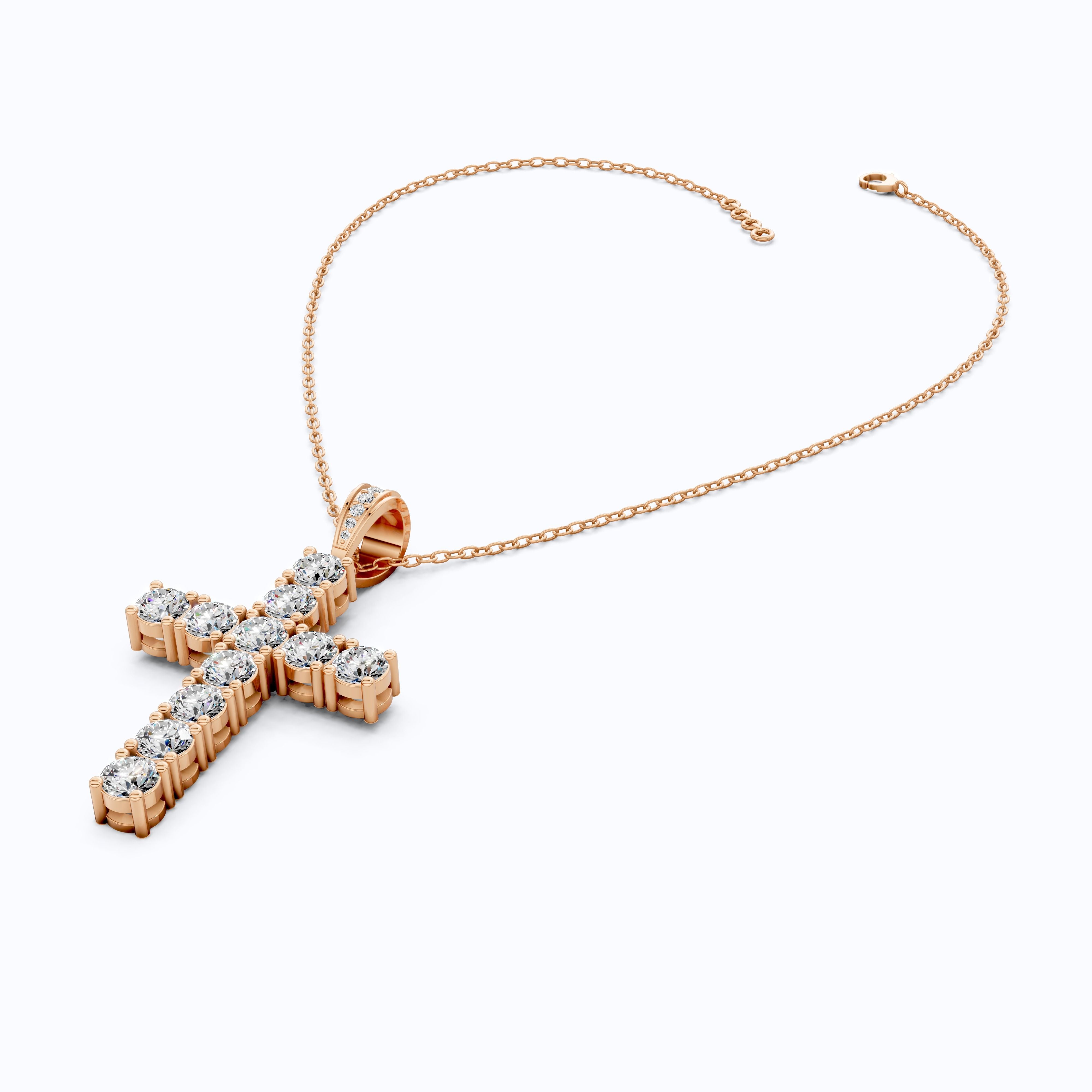 Classic Round Cluster Cross Pendant in 14k Solid Gold, 5.14 TCW Round Cut Lab Grown Diamonds, Faith Gift for Her, Jesus Cross Pendant