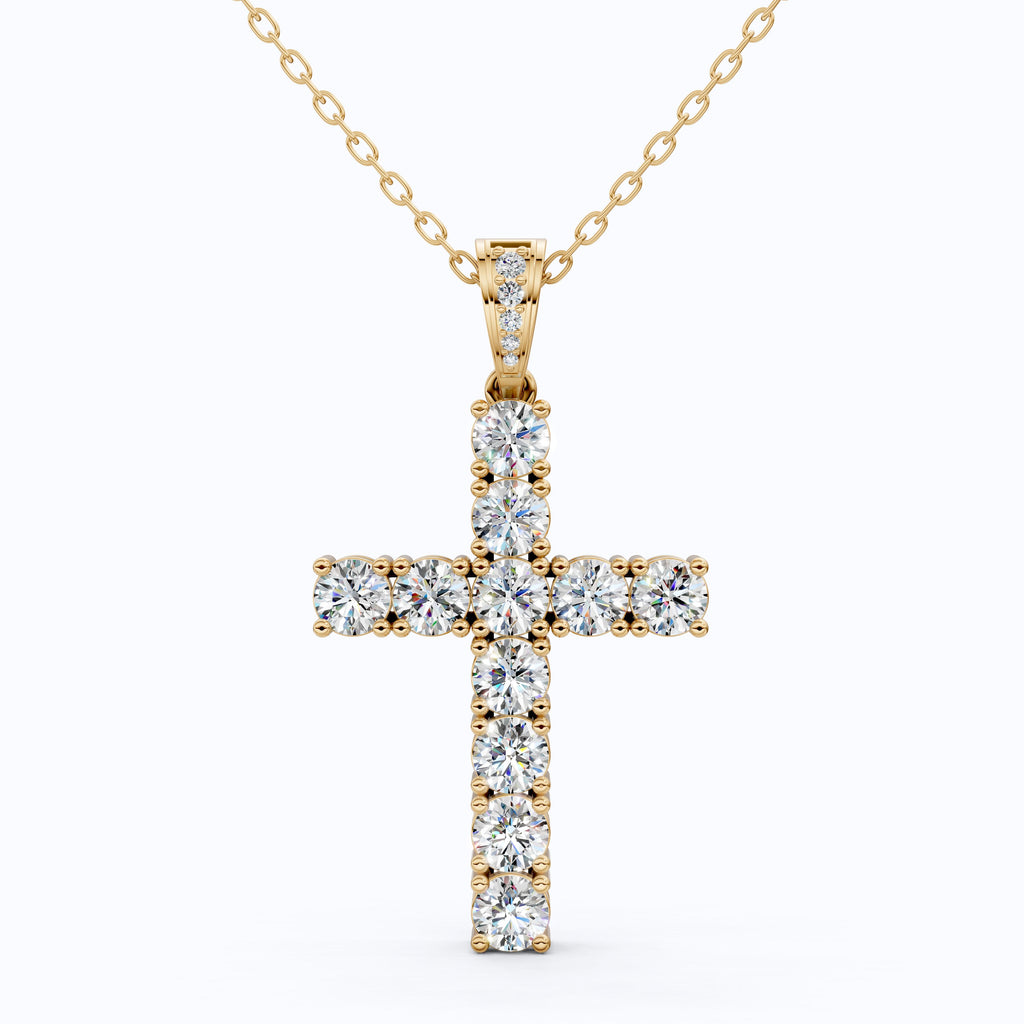 Classic Round Cluster Cross Pendant in 14k Solid Gold, 5.14 TCW Round Cut Lab Grown Diamonds, Faith Gift for Her, Jesus Cross Pendant