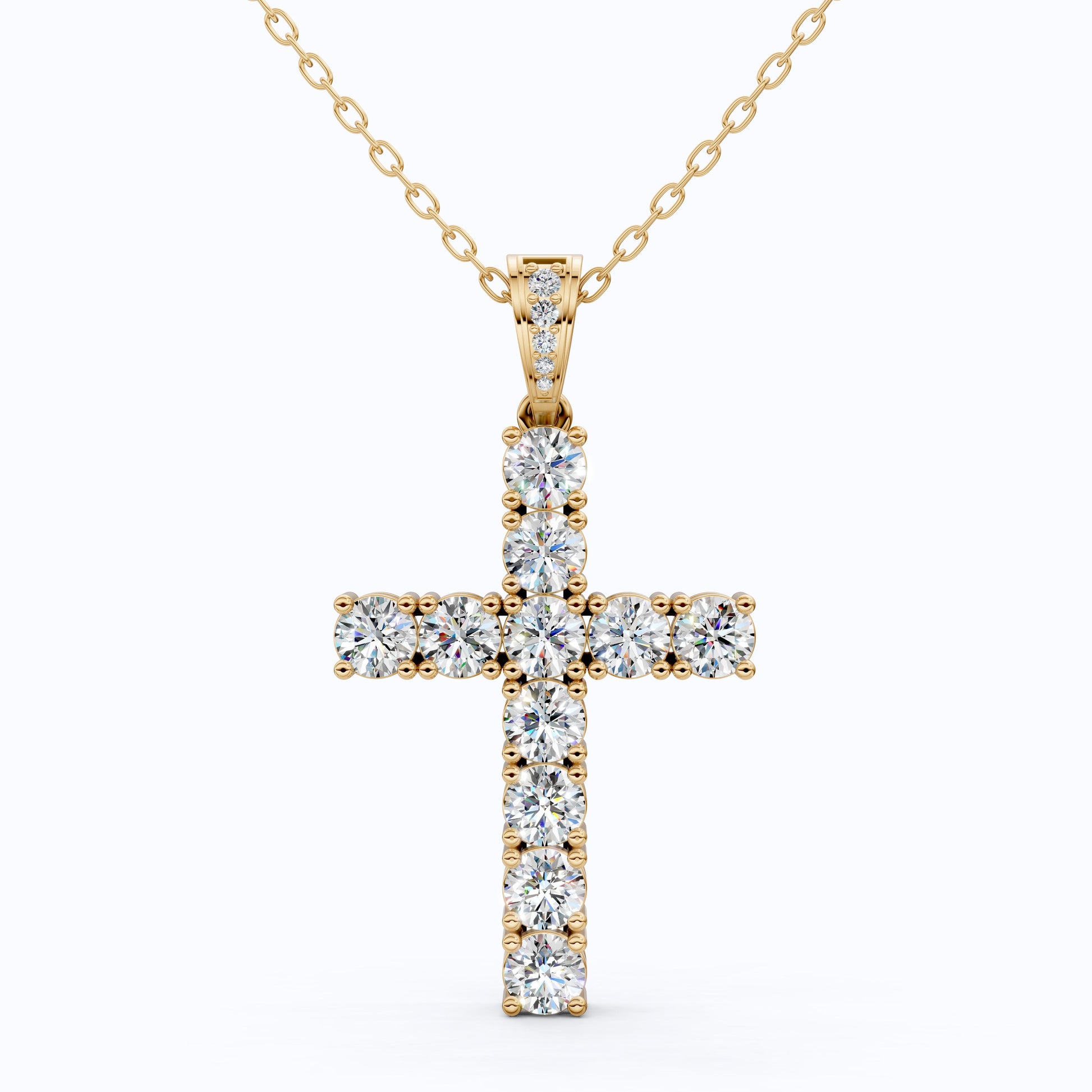 Classic Round Cluster Cross Pendant in 14k Solid Gold, 5.14 TCW Round Cut Lab Grown Diamonds, Faith Gift for Her, Jesus Cross Pendant