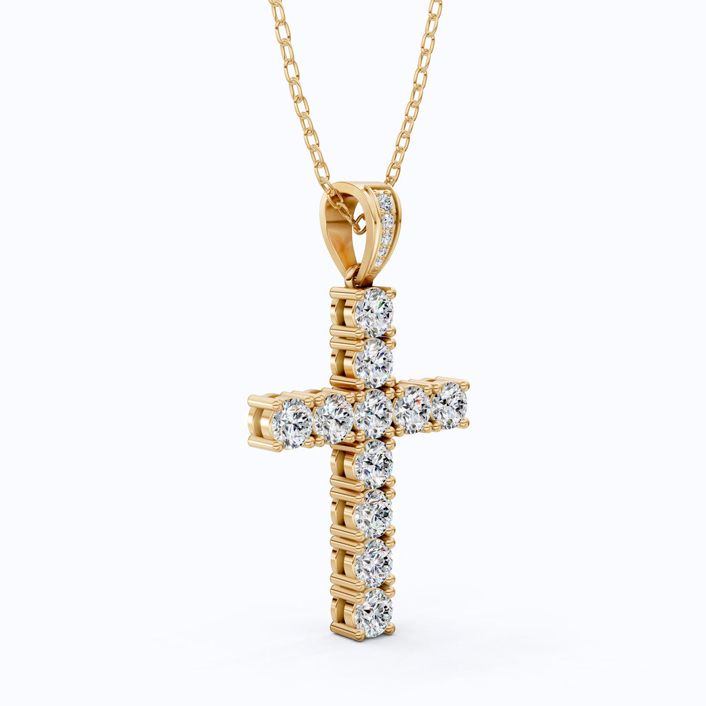 Classic Round Cluster Cross Pendant in 14k Solid Gold, 5.14 TCW Round Cut Lab Grown Diamonds, Faith Gift for Her, Jesus Cross Pendant