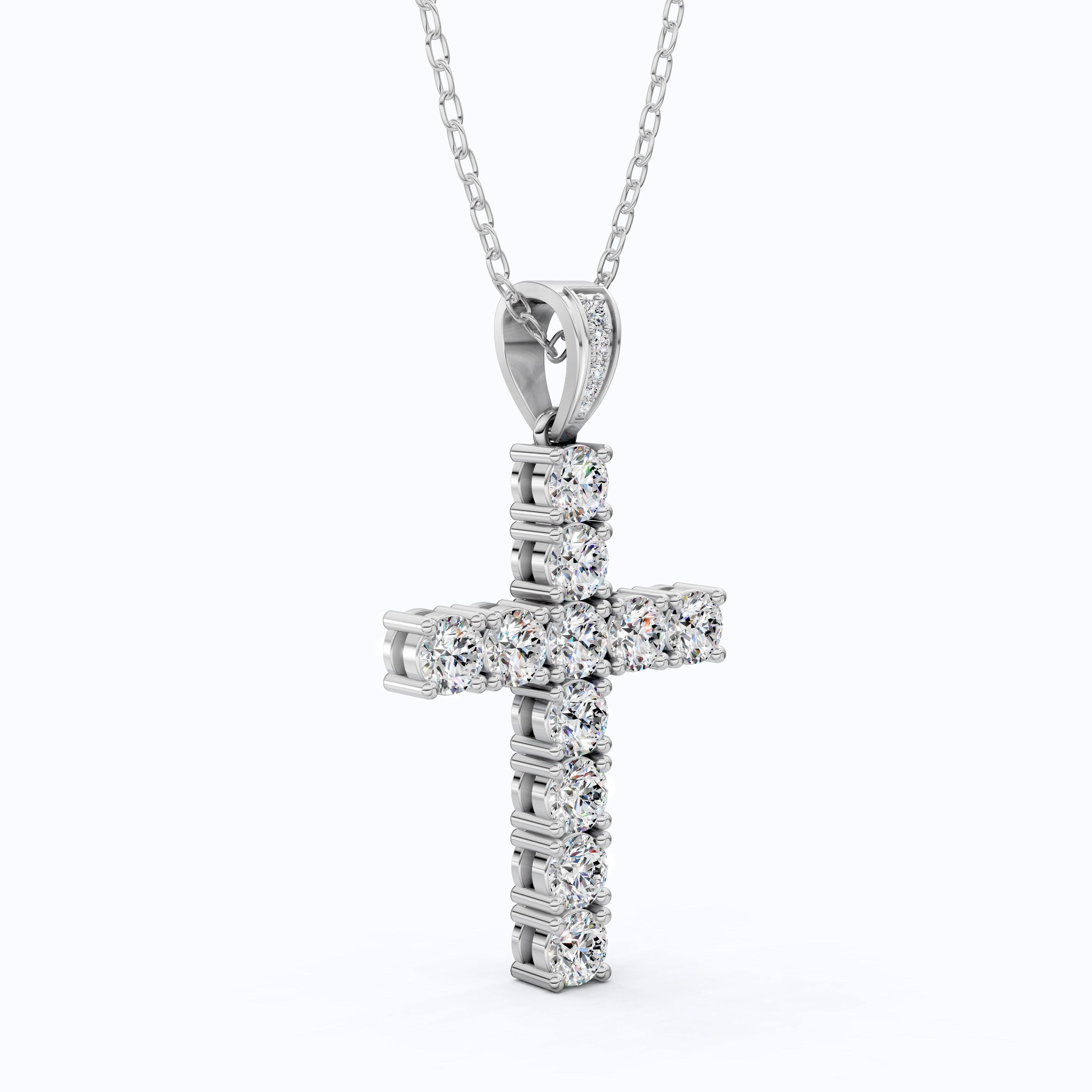 Classic Round Cluster Cross Pendant in 14k Solid Gold, 5.14 TCW Round Cut Lab Grown Diamonds, Faith Gift for Her, Jesus Cross Pendant