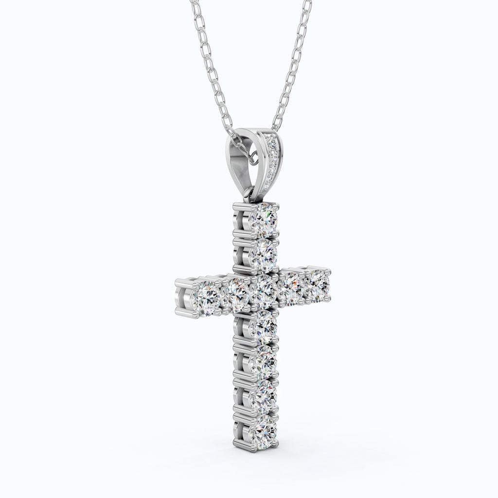 Classic Round Cluster Cross Pendant in 14k Solid Gold, 5.14 TCW Round Cut Lab Grown Diamonds, Faith Gift for Her, Jesus Cross Pendant