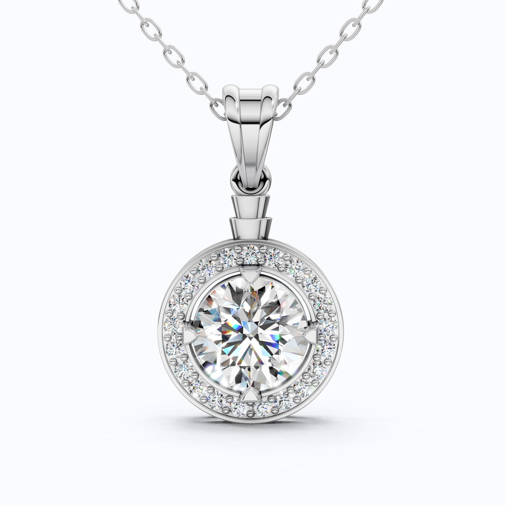 Timeless Halo Cluster Wedding Pendant in 14K Solid Gold, 2.50 CT Round Cut Lab Grown Diamond, Anniversary Gift For Her, Daily Wear Jewelry