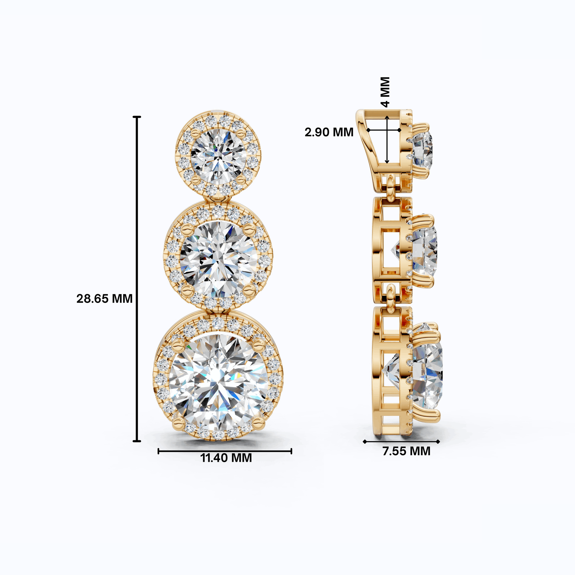 Three Stone Halo Drop Everyday Pendant in 14K Solid Gold, 4.11 TCW Round Cut Lab Grown Diamonds, Anniversary Gift for Her, Diamond Pendant