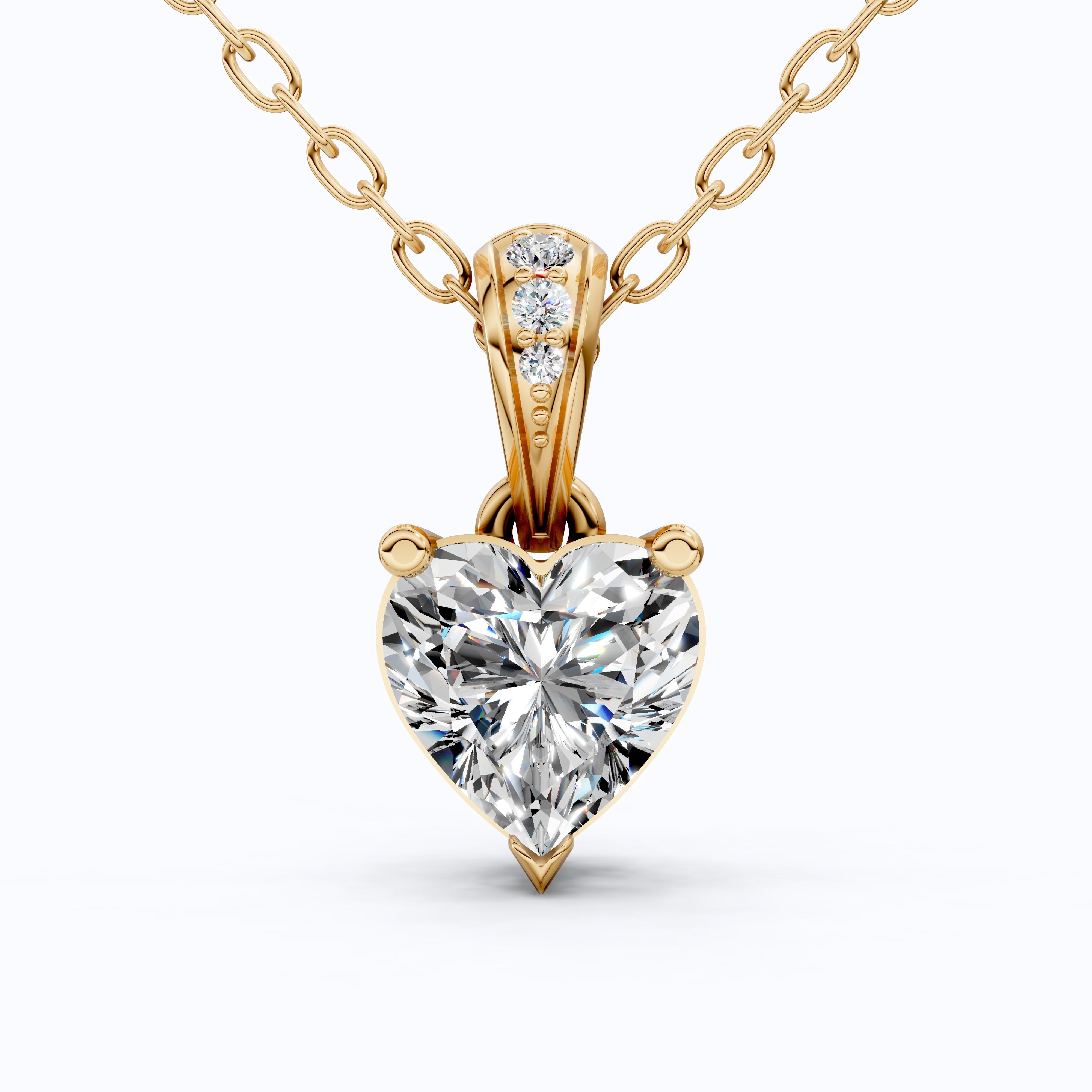 1.00 CT Heart Cut Solitaire Pendant in Lab Diamond - 14K Solid Gold, Engagement Gift, Bridal Jewelry