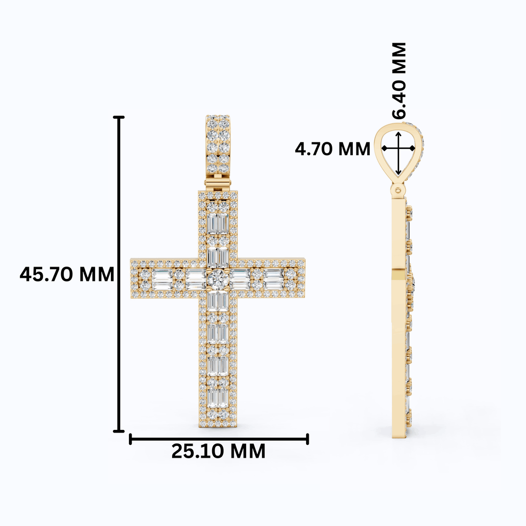 Sculpted Baguette Halo Cross Pendant in 14K Solid Gold, 2.17 TCW Baguette/Round Cut Lab Diamond, Faith Jewelry, Religious Gift For Her, Jesus Cross Pendant
