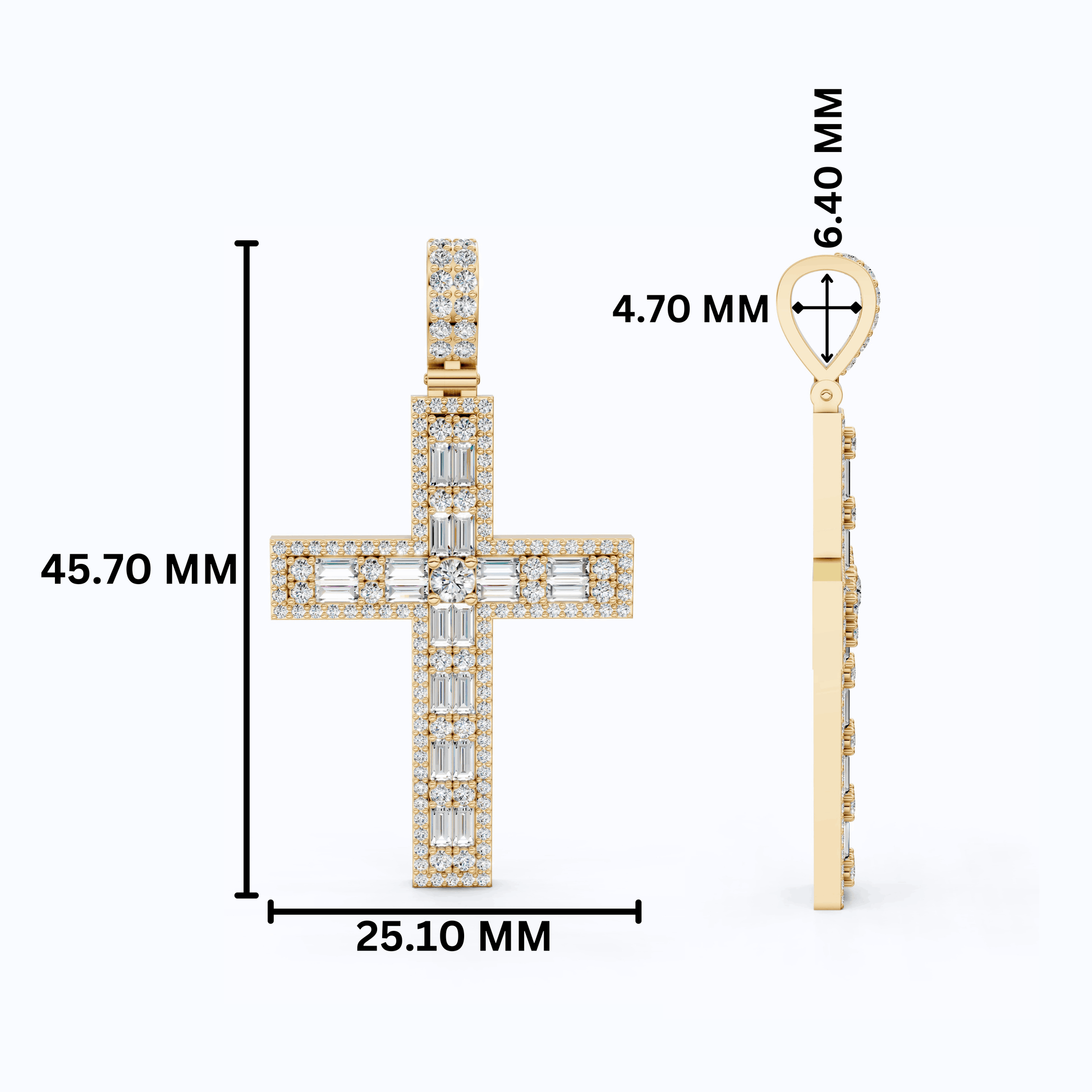 Sculpted Baguette Halo Cross Pendant in 14K Solid Gold, 2.17 TCW Baguette/Round Cut Lab Diamond, Faith Jewelry, Religious Gift For Her, Jesus Cross Pendant