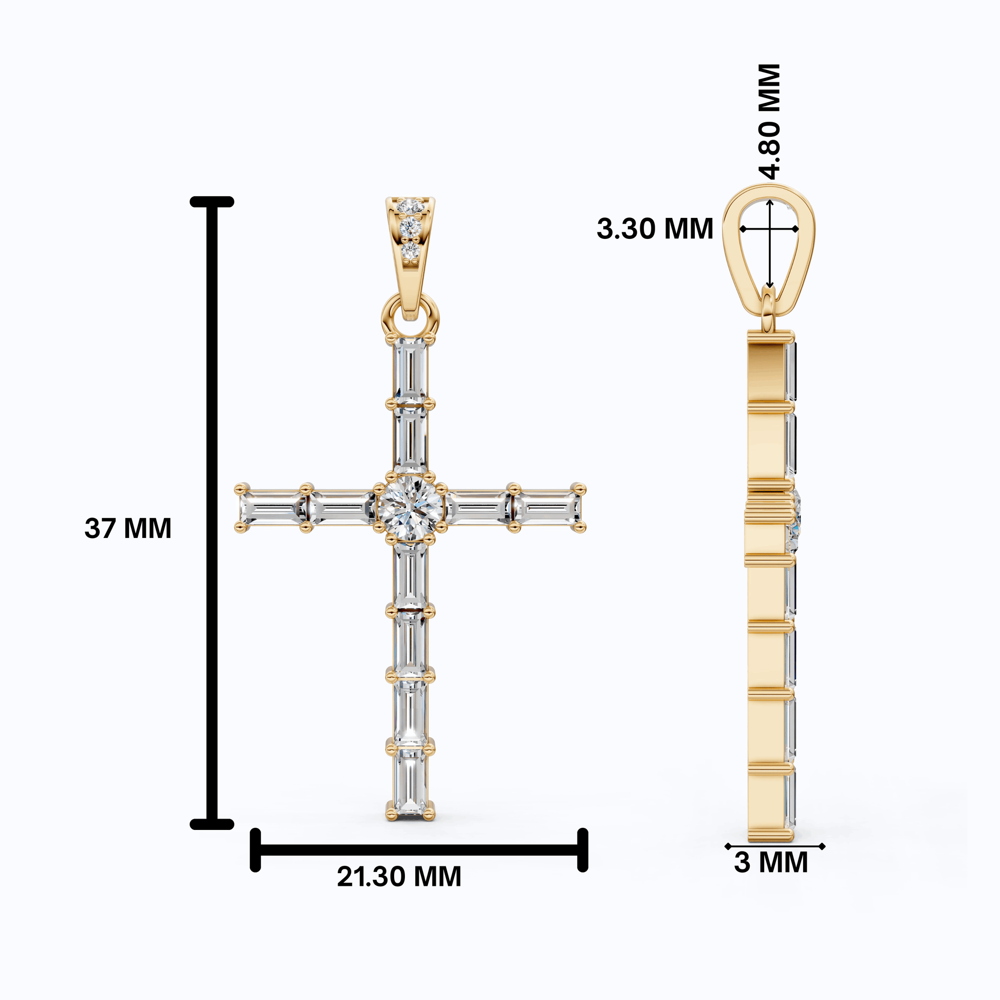 Modern Religious Cross Pendant in 14k Solid Gold, 1.65 TCW Baguette/Round Cut Lab Grown Diamond, Bridal Jewelry, Wedding Gift for Her