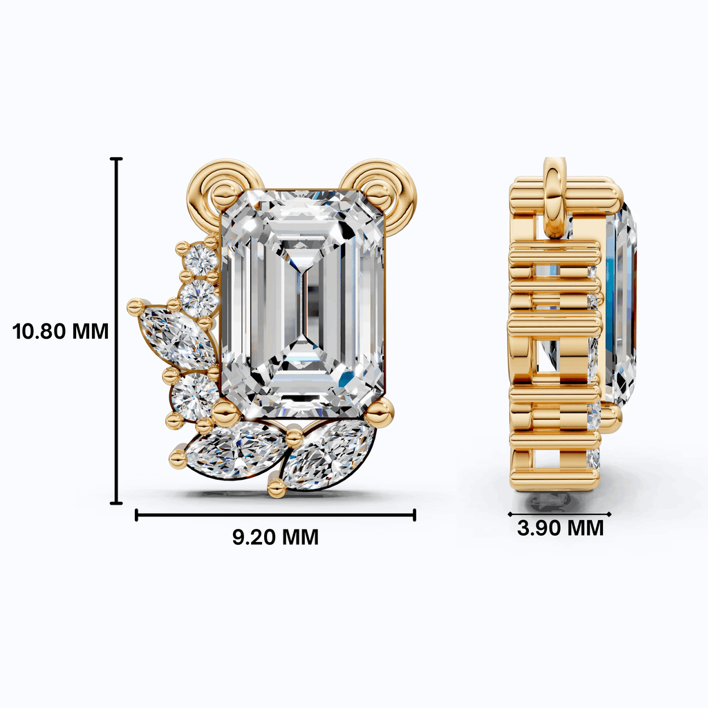 Glam Emerald Side Cluster Wedding Pendant in 14k Solid Gold, 1.19 TCW Emerald/Marquise/Round Cut Lab Diamonds, Birthday Pendant for Women, Everyday Pendant